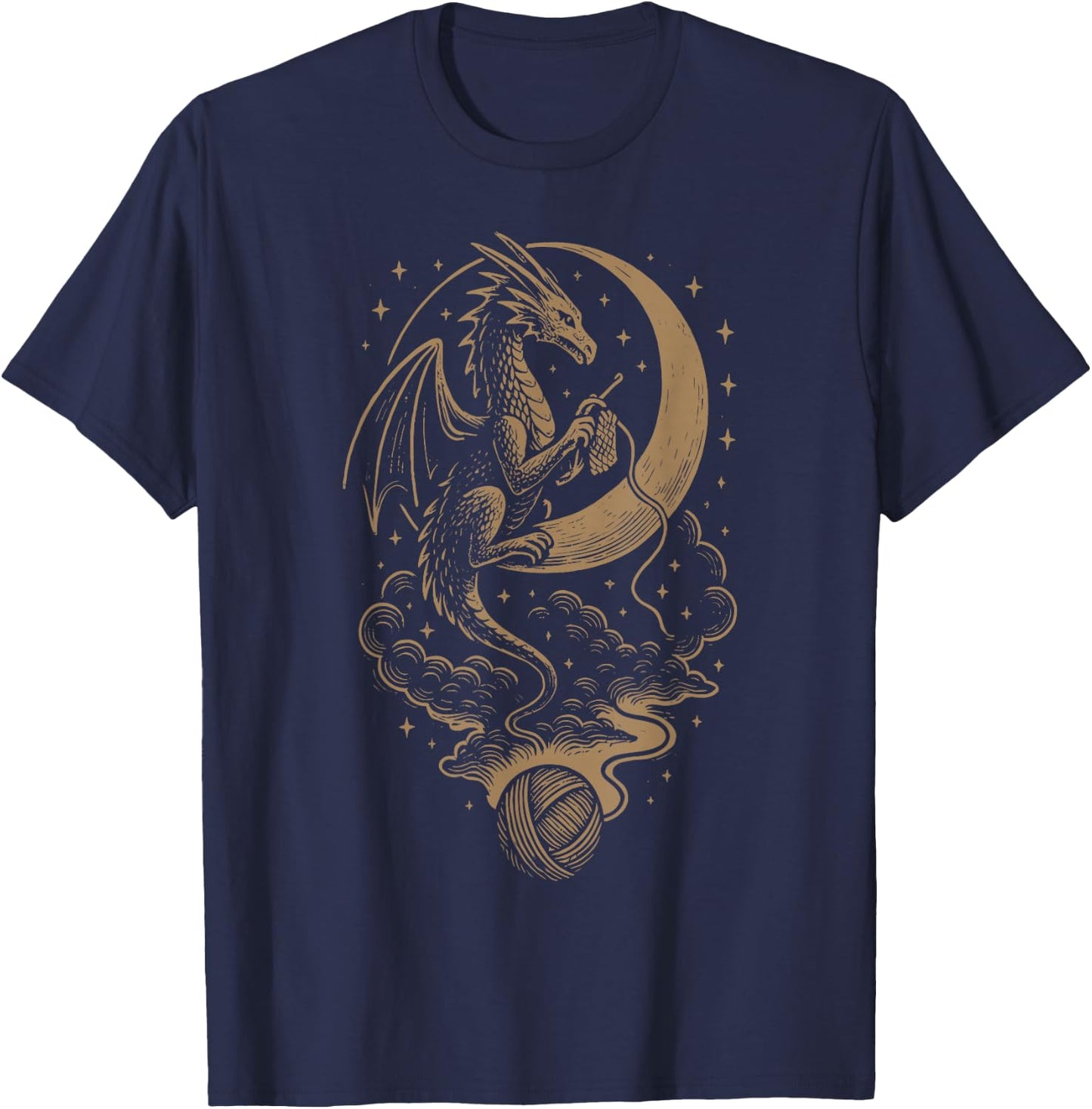 Dragon Moon Crocheting Mystical Astrology Crochet Knitting T-Shirt - T-Shirt | Navy