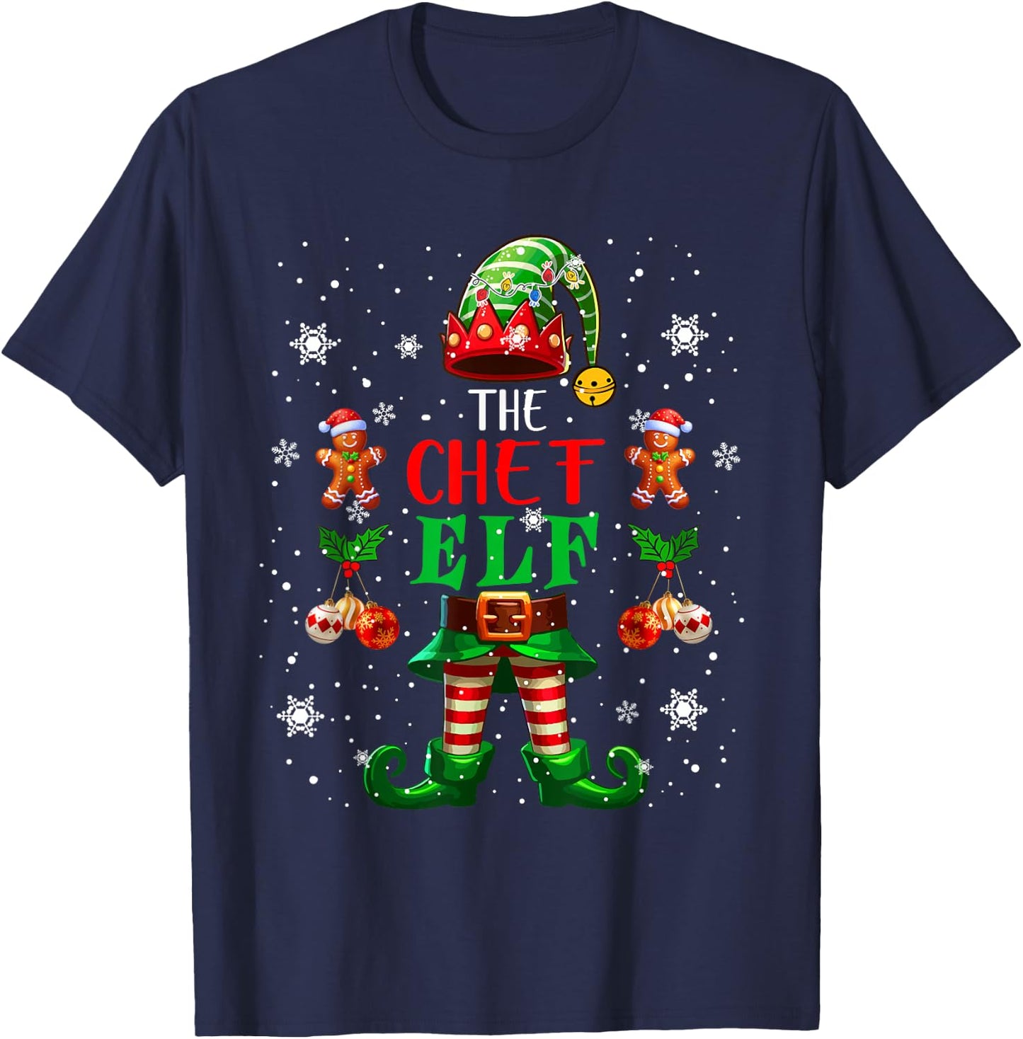 The Chef Elf Christmas Lights Costume Job Team Lover T-Shirt - T-Shirt | Navy