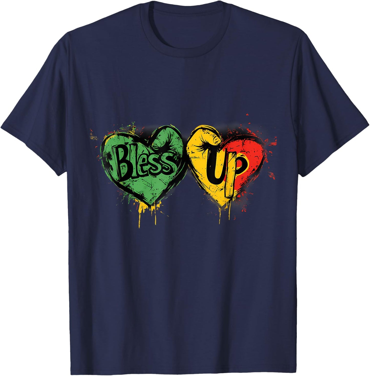 Rasta Reggae Music Jah Bless Up Rastafari Hand Heart T-Shirt - T-Shirt | Navy