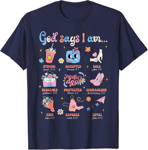 Mother's Day Christian Mom Mama God Say I Am Bible Verse T-Shirt - T-Shirt | Navy