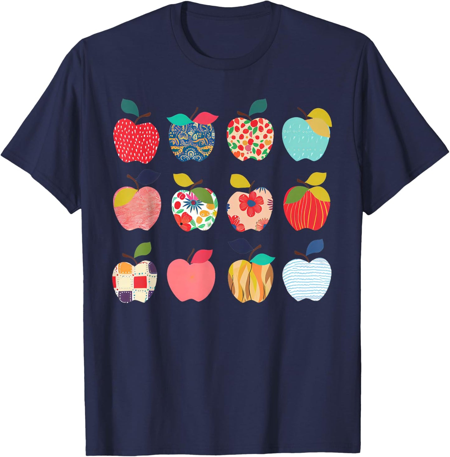 Funny Art Apples Back to School for Teacher Student T-Shirt - T-Shirt | Navy