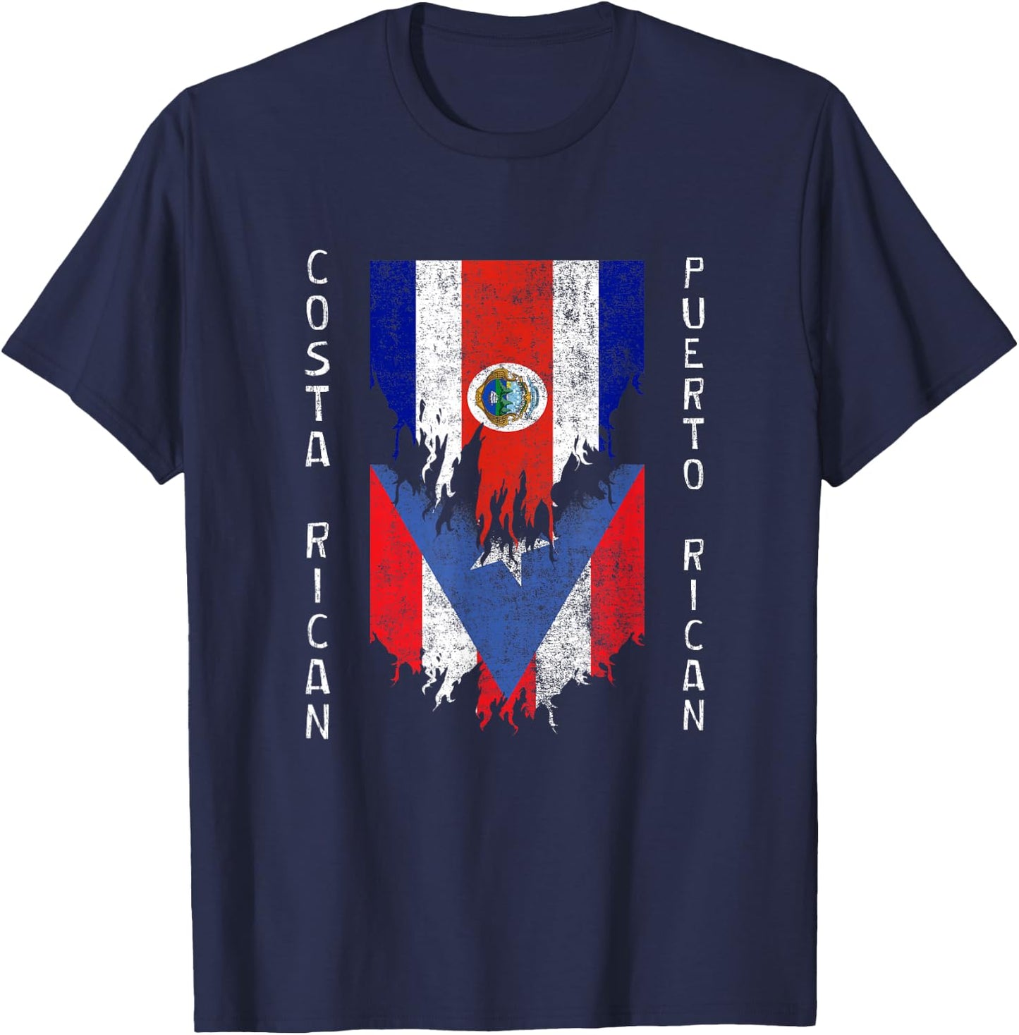 Costa Rican Puerto Rican Flags Ripped Costa Rica Puerto Rico T-Shirt - T-Shirt | Navy
