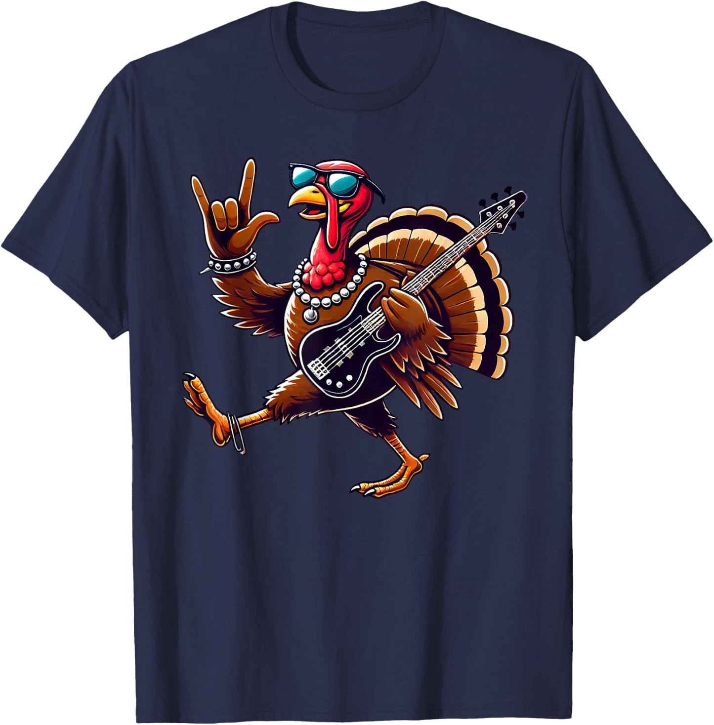 Rock n Roll Turkey Costume Funny Thanksgiving T-Shirt - T-Shirt | Navy