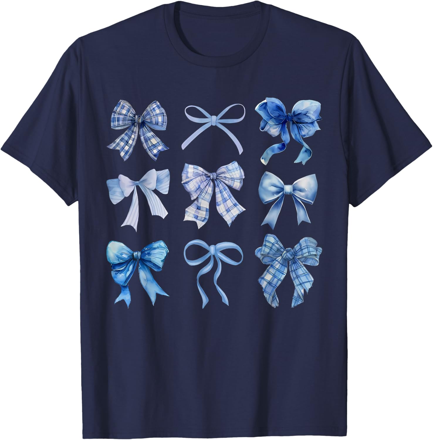 Blue Bow and Ribbon Cute Graphic T-Shirt - T-Shirt | Navy
