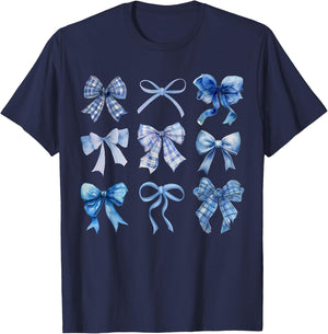 Blue Bow and Ribbon Cute Graphic T-Shirt - T-Shirt | Navy