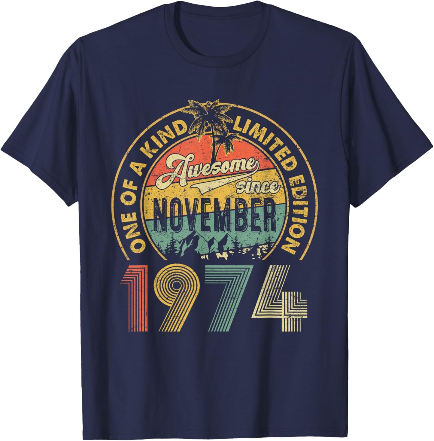 50 Years Old Vintage Retro November 1974 Birthday Men Women T-Shirt - T-Shirt | Navy