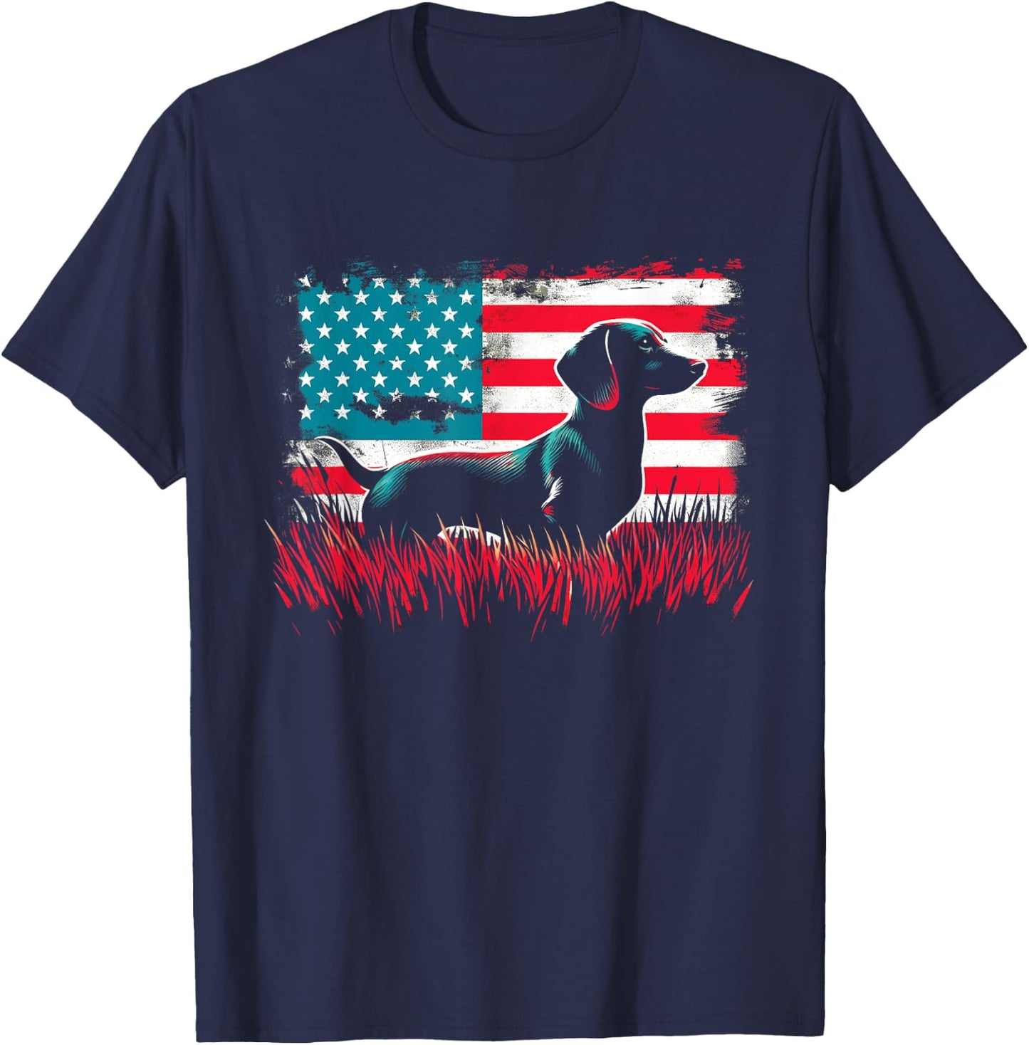 Dachshund American Flag - Patriotic USA Dog Lover T-Shirt - T-Shirt | Navy
