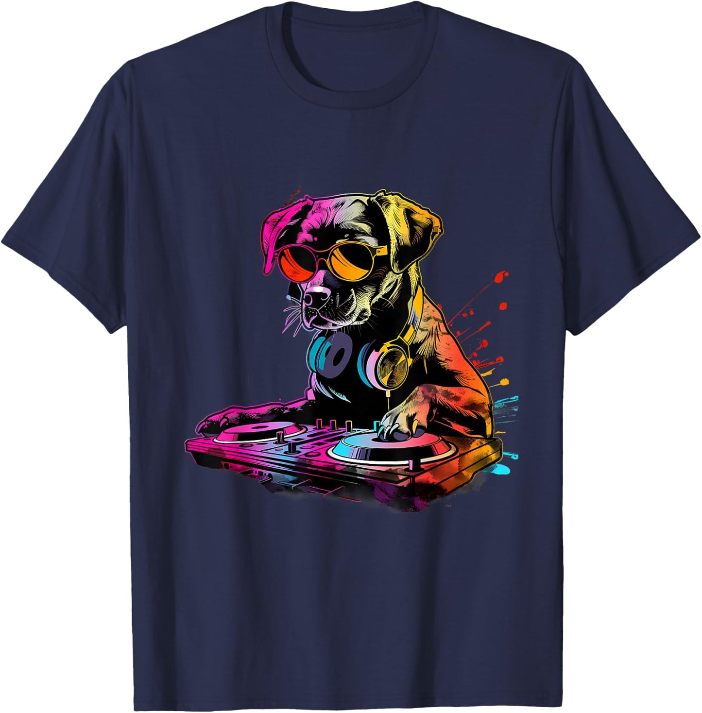 Dog Music DJ Turntable DJ Dog Artwork EDM Beatmaker Techno T-Shirt - T-Shirt | Navy