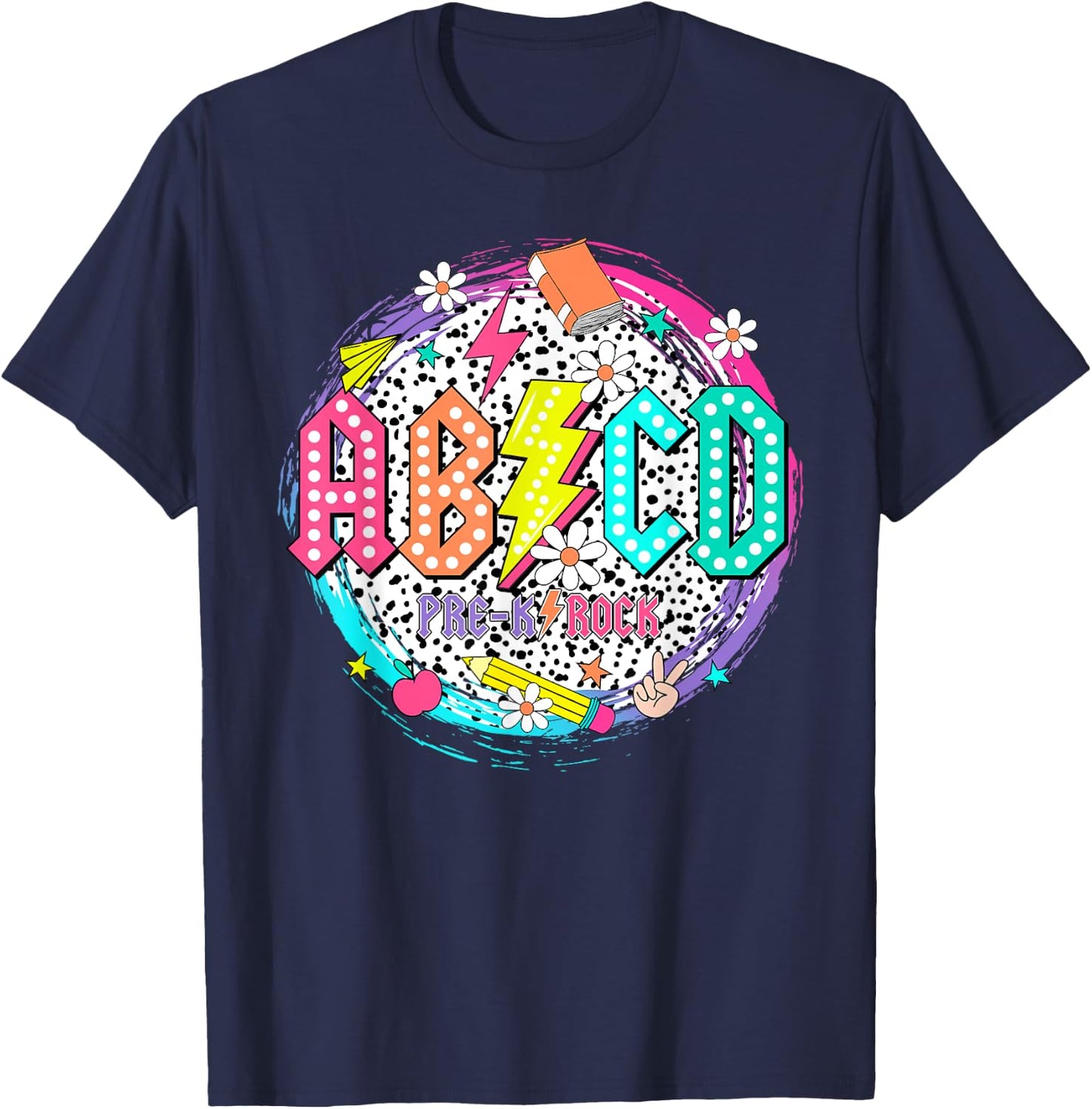 Cute Funny for Prek Teacher ABCD Rock Pre-K Rocks T-Shirt - T-Shirt | Navy