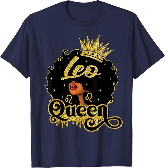 Leo Queen African American Afro Women It's My Birthday T-Shirt - T-Shirt | Navy
