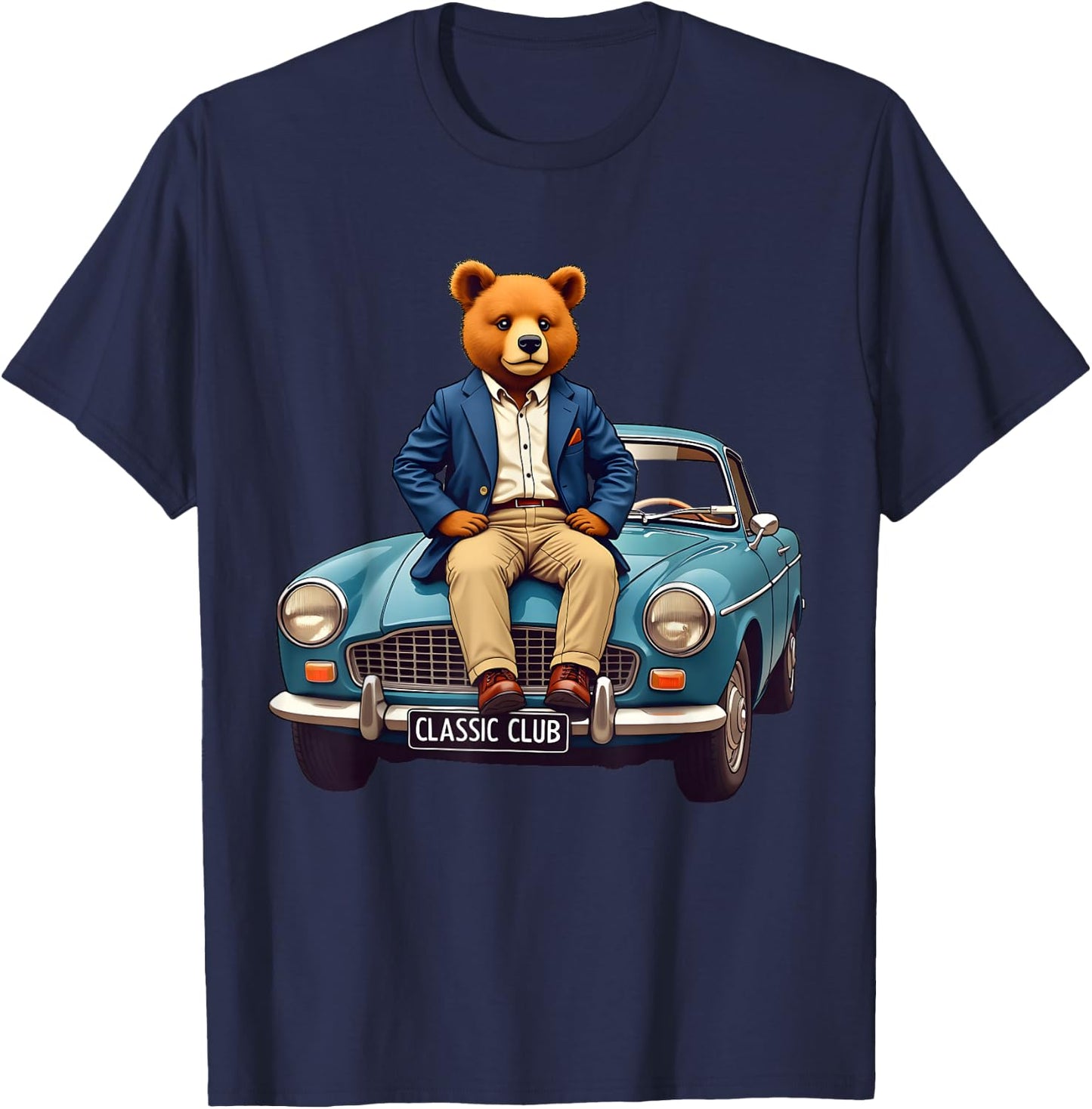 Enjoy Cool Teddy Bear With Classic Car Graphic Designs Fun T-Shirt - T-Shirt | Navy