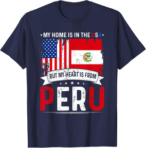 My Home USA My Heart is From Peru Flag American Peruvian T-Shirt - T-Shirt | Navy