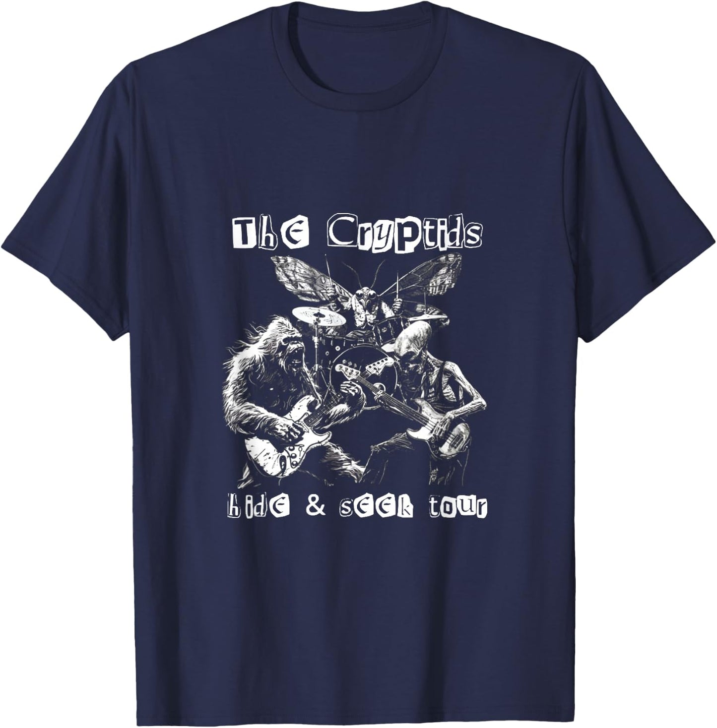 The Cryptids Hide & Seek Tour CryptidBigfoot Mothman UFO T-Shirt - T-Shirt | Navy