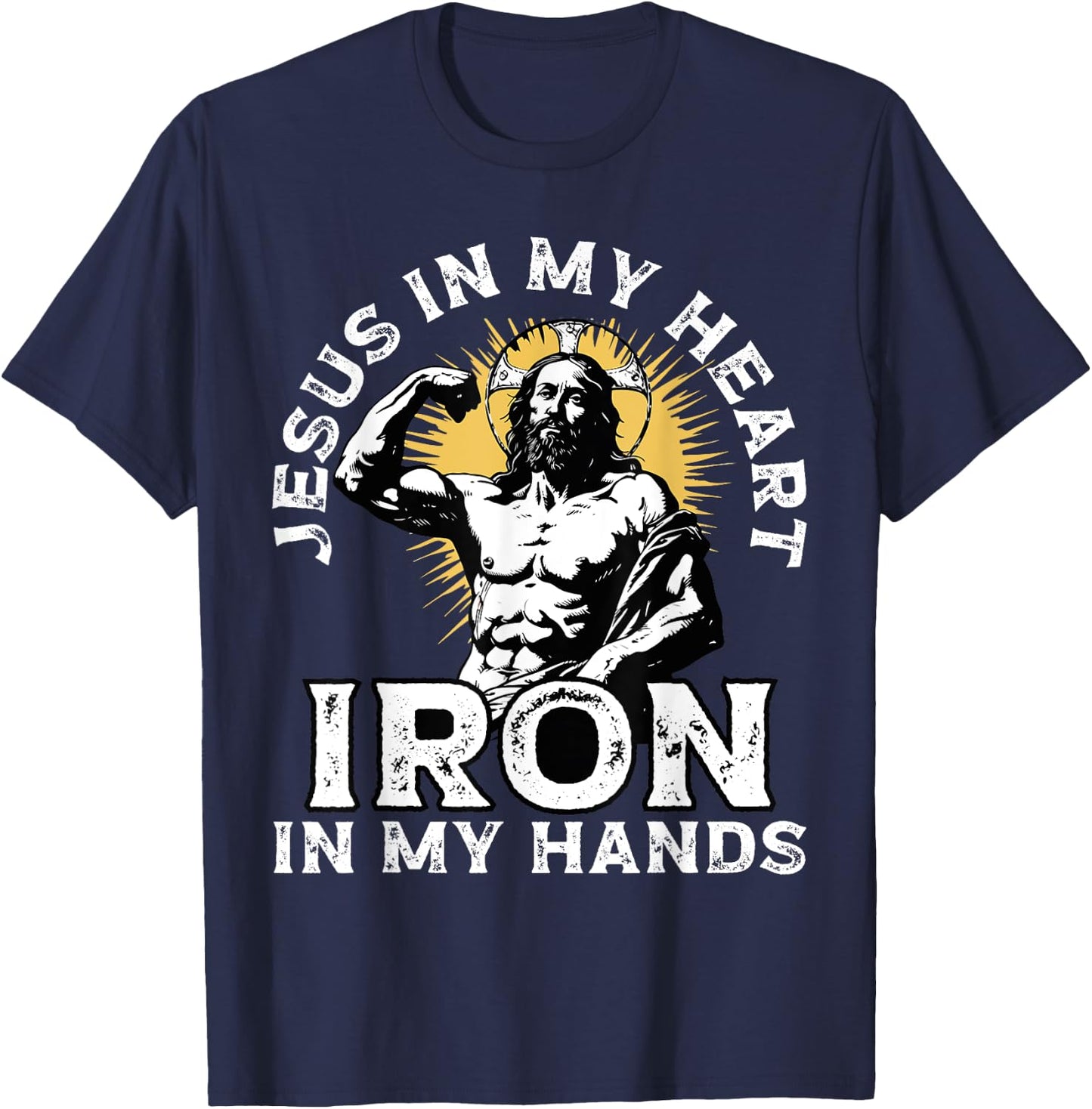 Gym And Jesus Christian Bodybuilder Religious Bodybuilding T-Shirt - T-Shirt | Navy