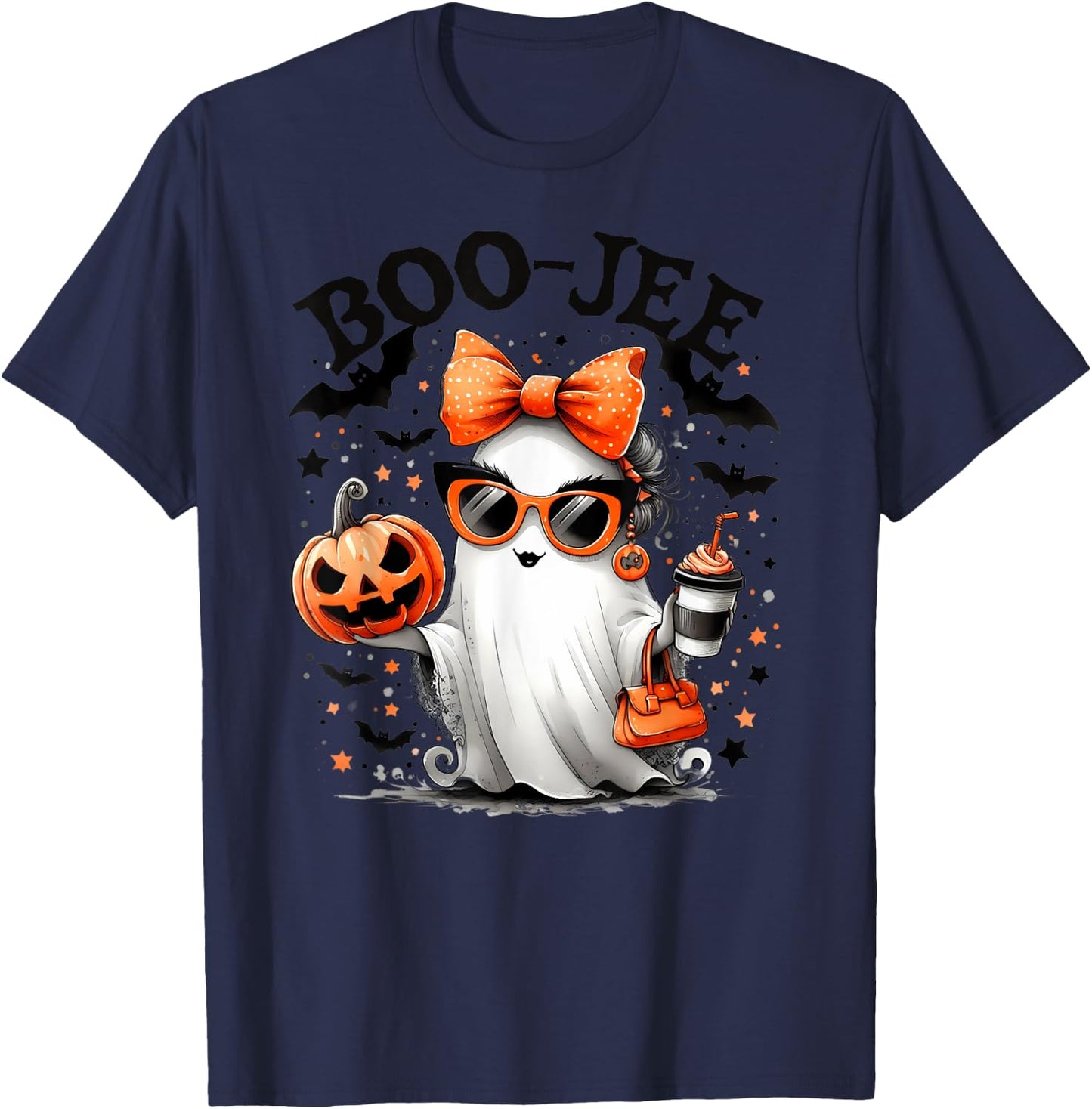 Halloween Trick or Treat BOO-GEE Ghost And Pumpkin T-Shirt - T-Shirt | Navy