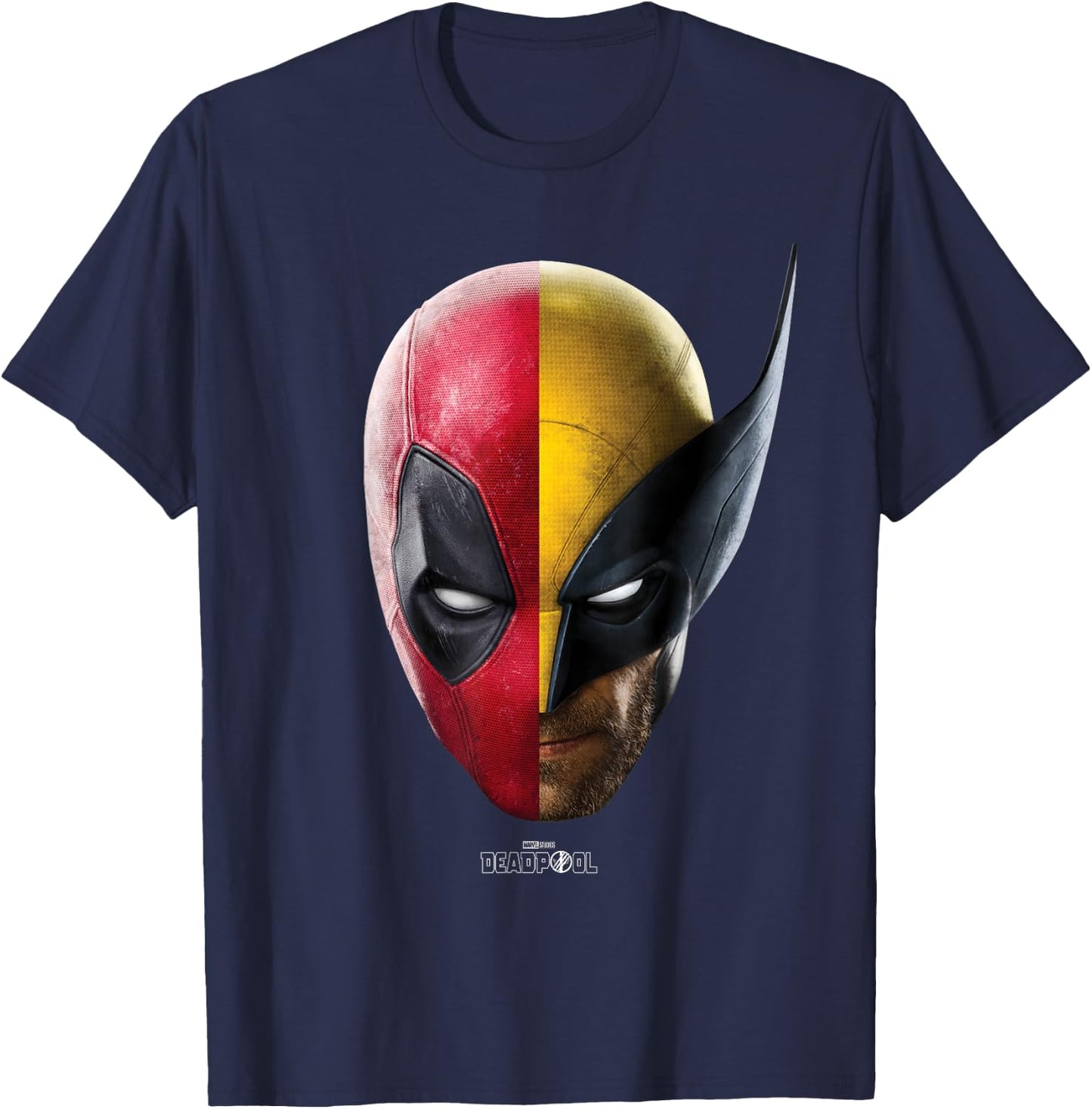 Marvel Deadpool & Wolverine Split Face Portrait T-Shirt - T-Shirt | Navy