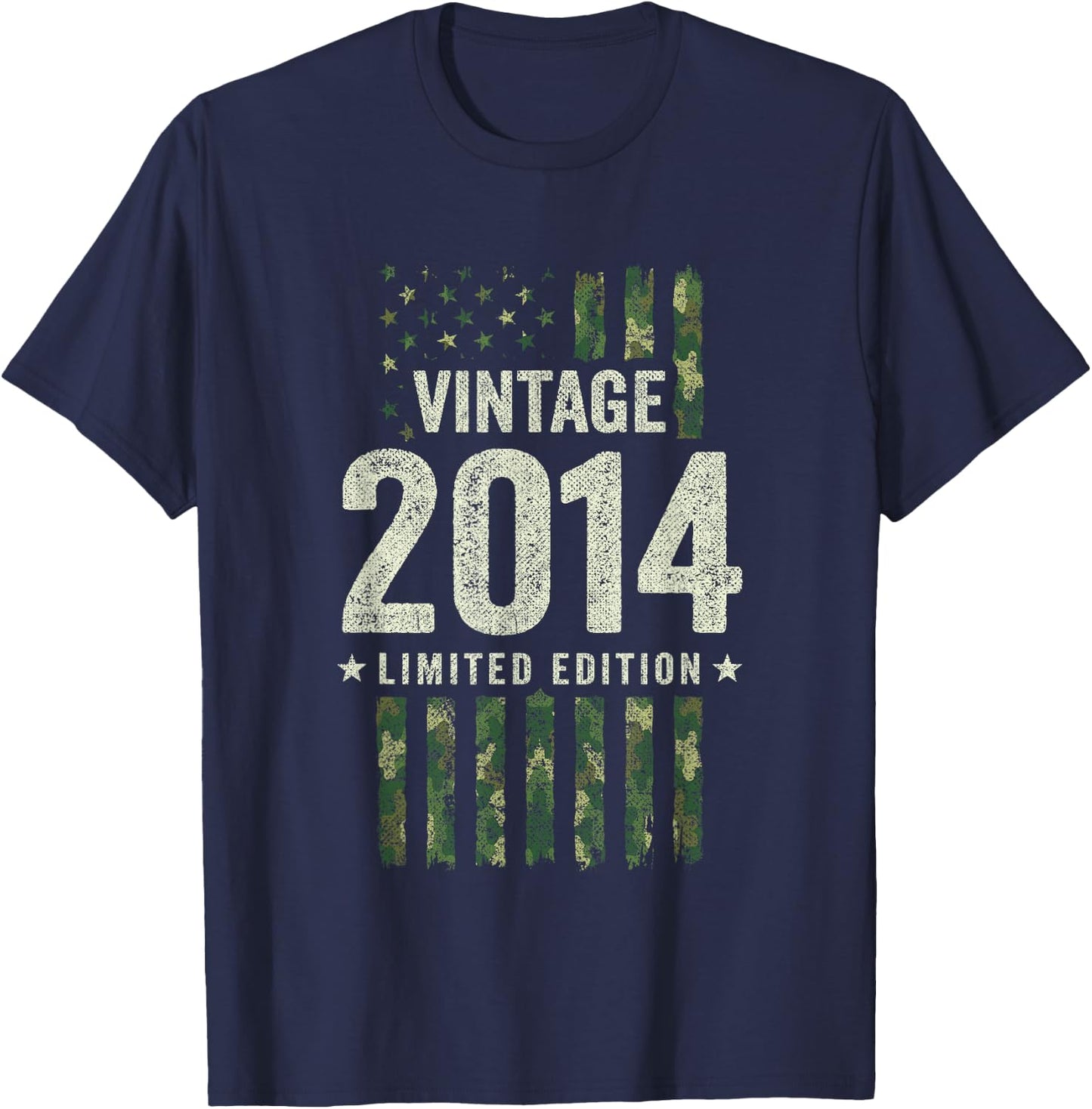 Vintage 2014 - Military Camo American Flag - Birthday 2014 T-Shirt - T-Shirt | Navy