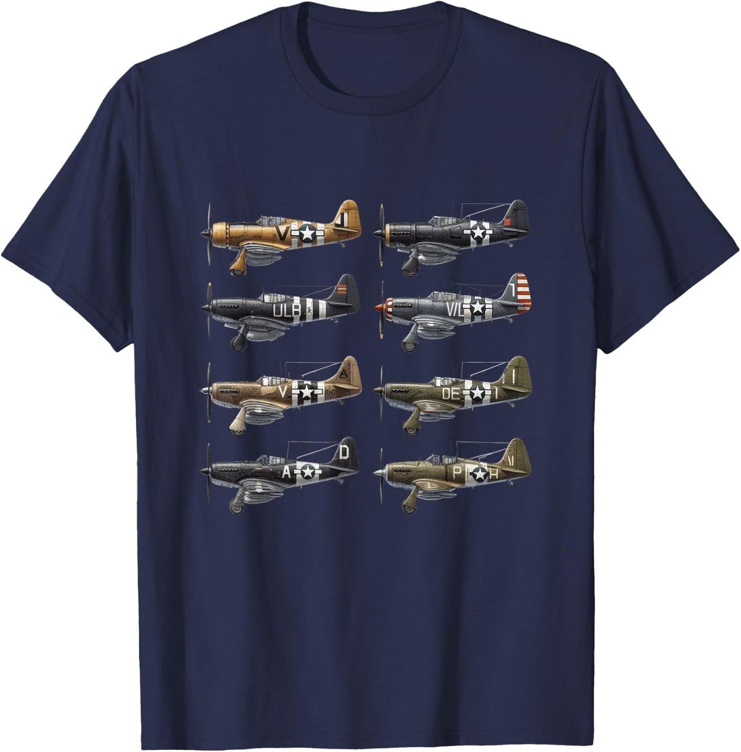 WW2 Fighter Airplanes Iconic WWII Airplanes Aviation Planes T-Shirt - T-Shirt | Navy