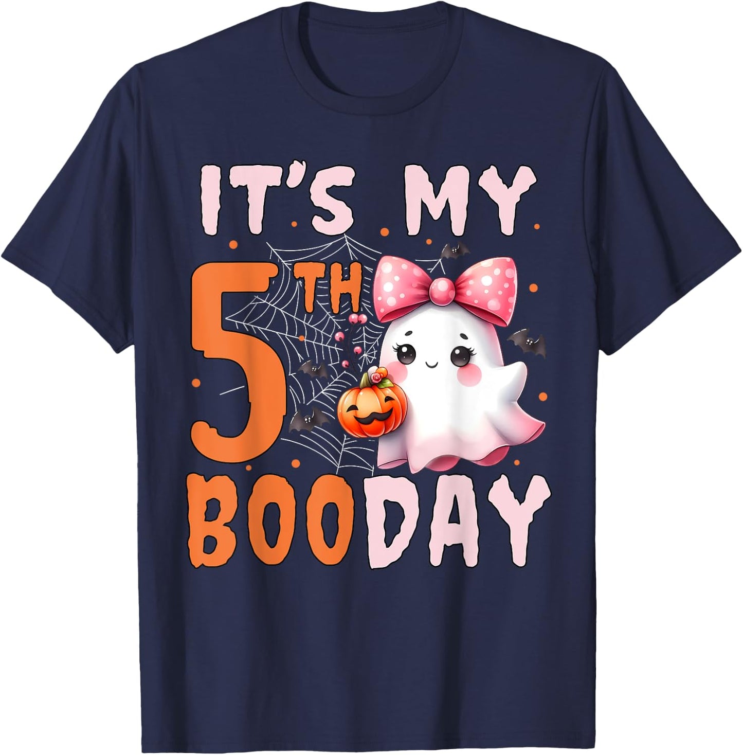 Its My Boo Day Cute Halloween 5th Birthday Ghost Bow Girl T-Shirt - T-Shirt | Navy