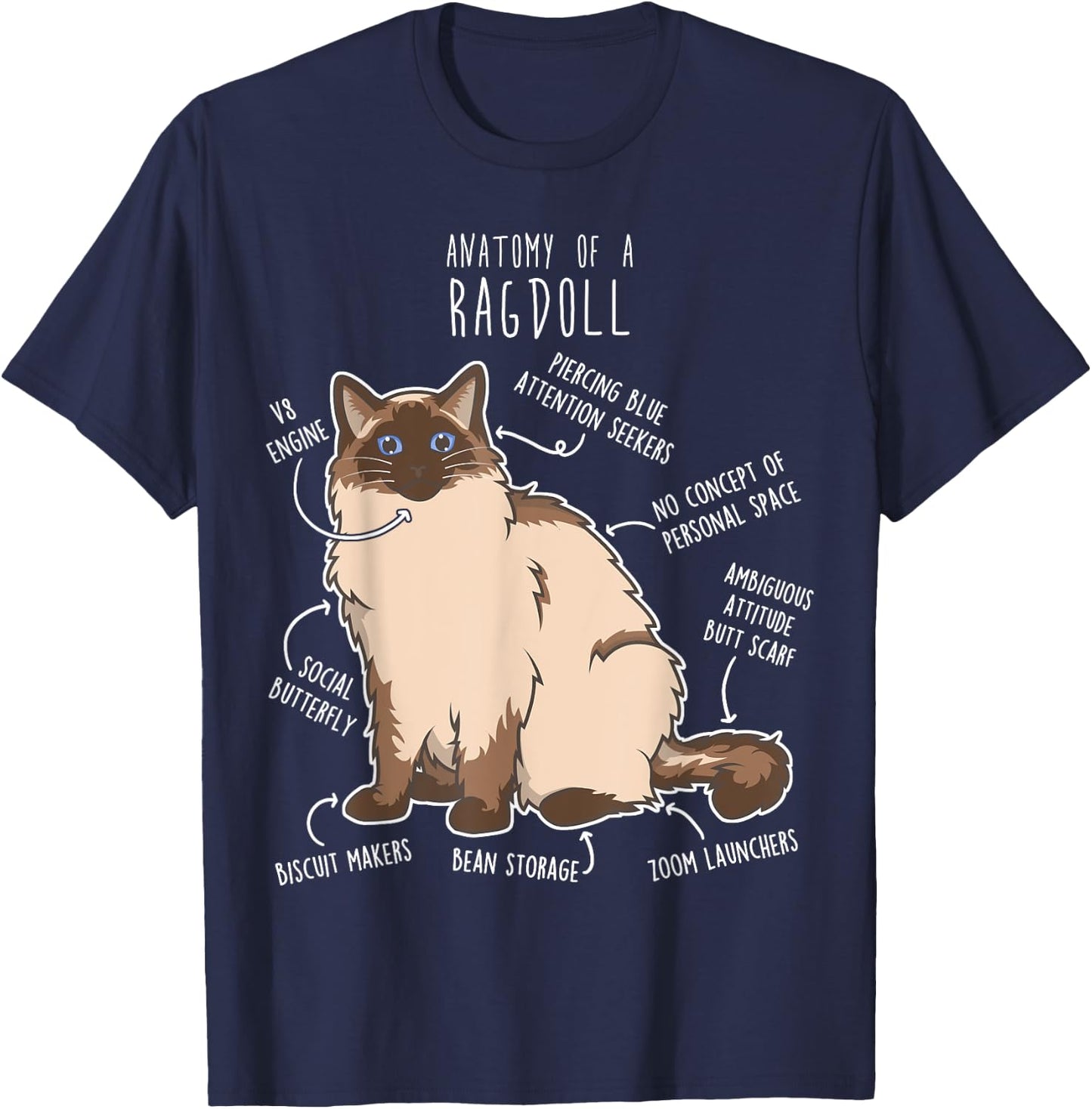 Ragdoll Cat Anatomy, Funny Cute Pet Mom Dad, Seal Point T-Shirt - T-Shirt | Navy