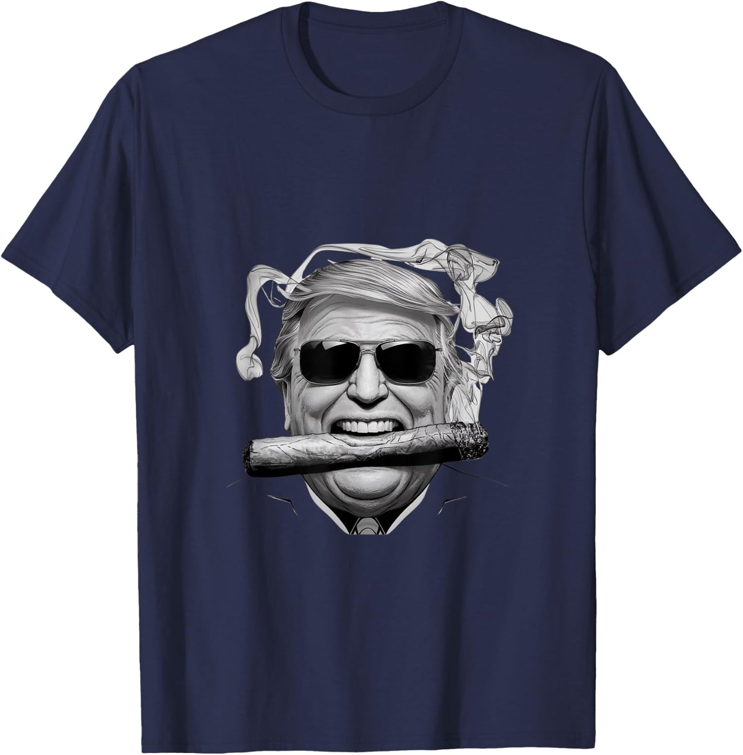 Motorcycle Trump Trump with a Cigar Victory X-Small Black Cartoon T-Shirt - T-Shirt | Navy