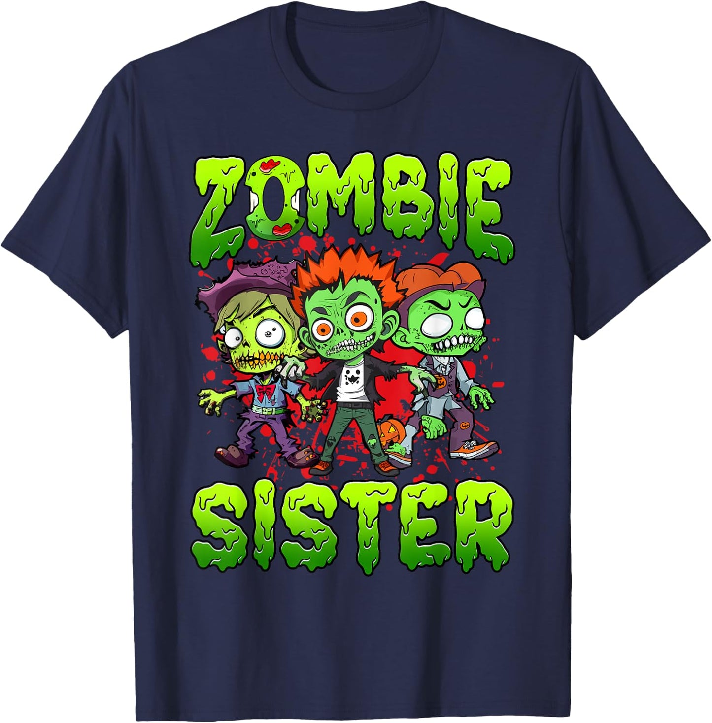 Zombie Sister Halloween Costume Family Matching T-Shirt - T-Shirt | Navy