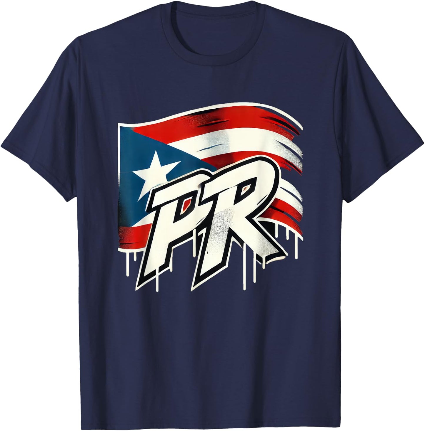 PR Puerto Rico Flag Emblem Logo Graffiti Street Art Fun Cool T-Shirt - T-Shirt | Navy