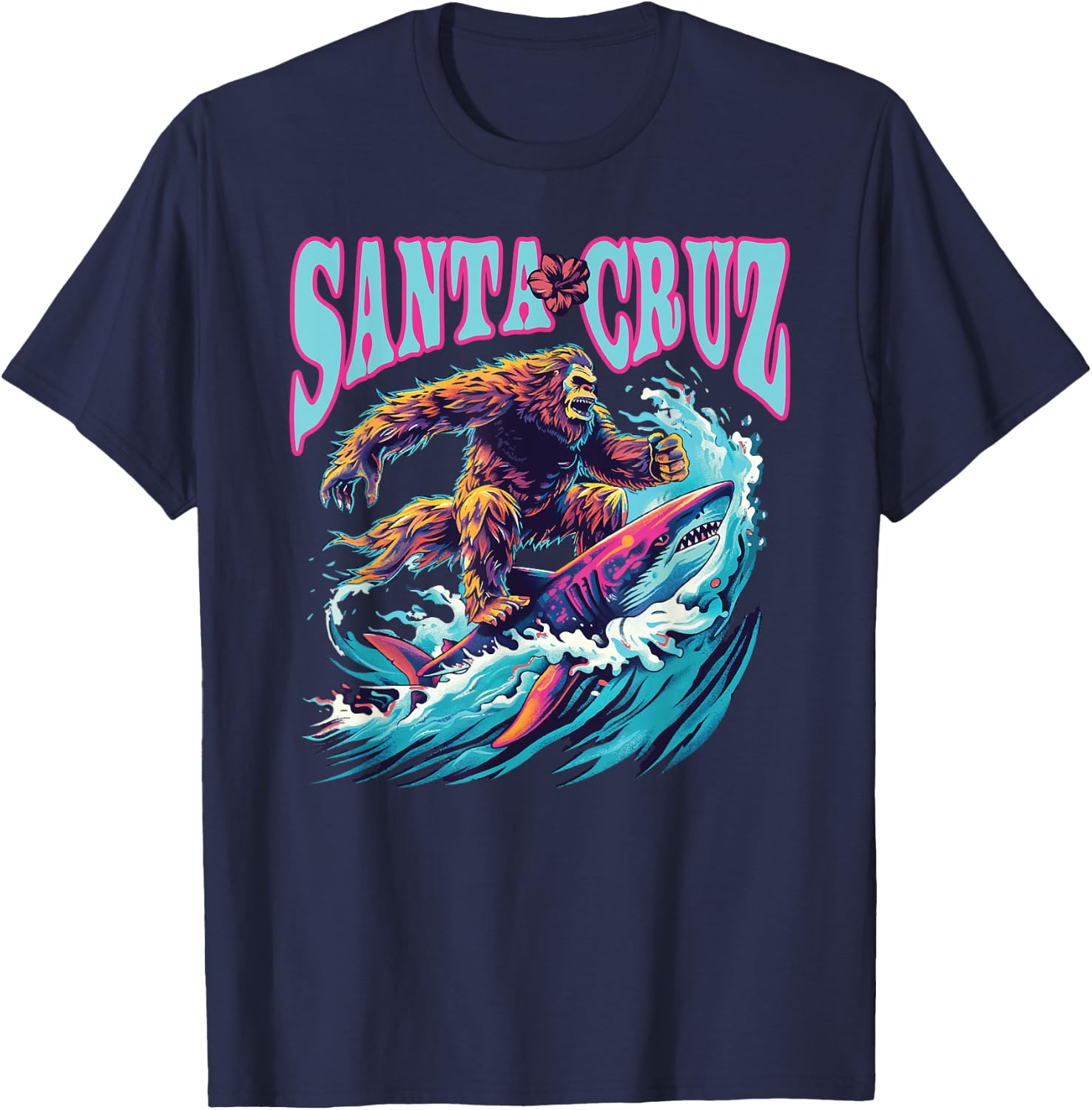 Santa Cruz California Summer Surfing Bigfoot Shark Women Kids T-Shirt - T-Shirt | Navy