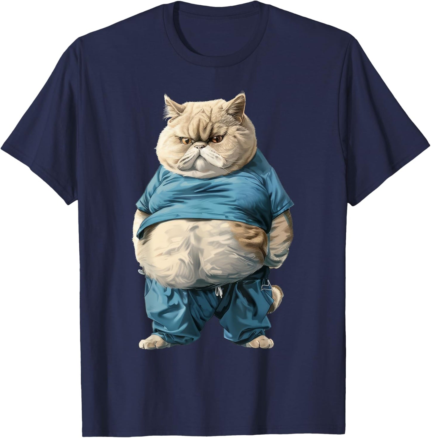 Nourjoy Funny Fat Cat Art Design Fat Kitten Cat Lover , Small, Black T-Shirt - T-Shirt | Navy