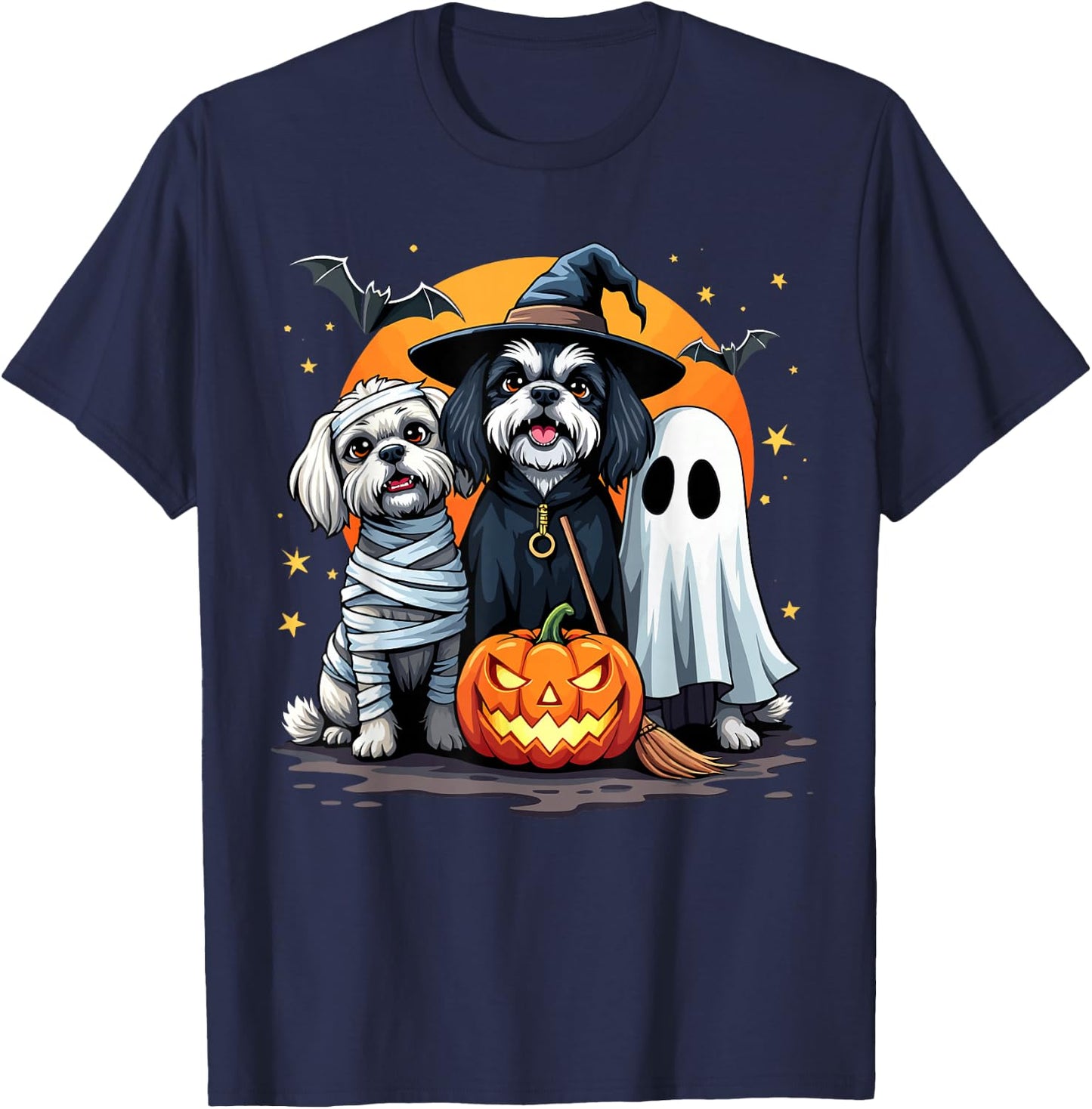 Shih Tzu Halloween Costume Mummy Witch Ghost Dog Lover Men Women Kids T-Shirt - T-Shirt | Navy