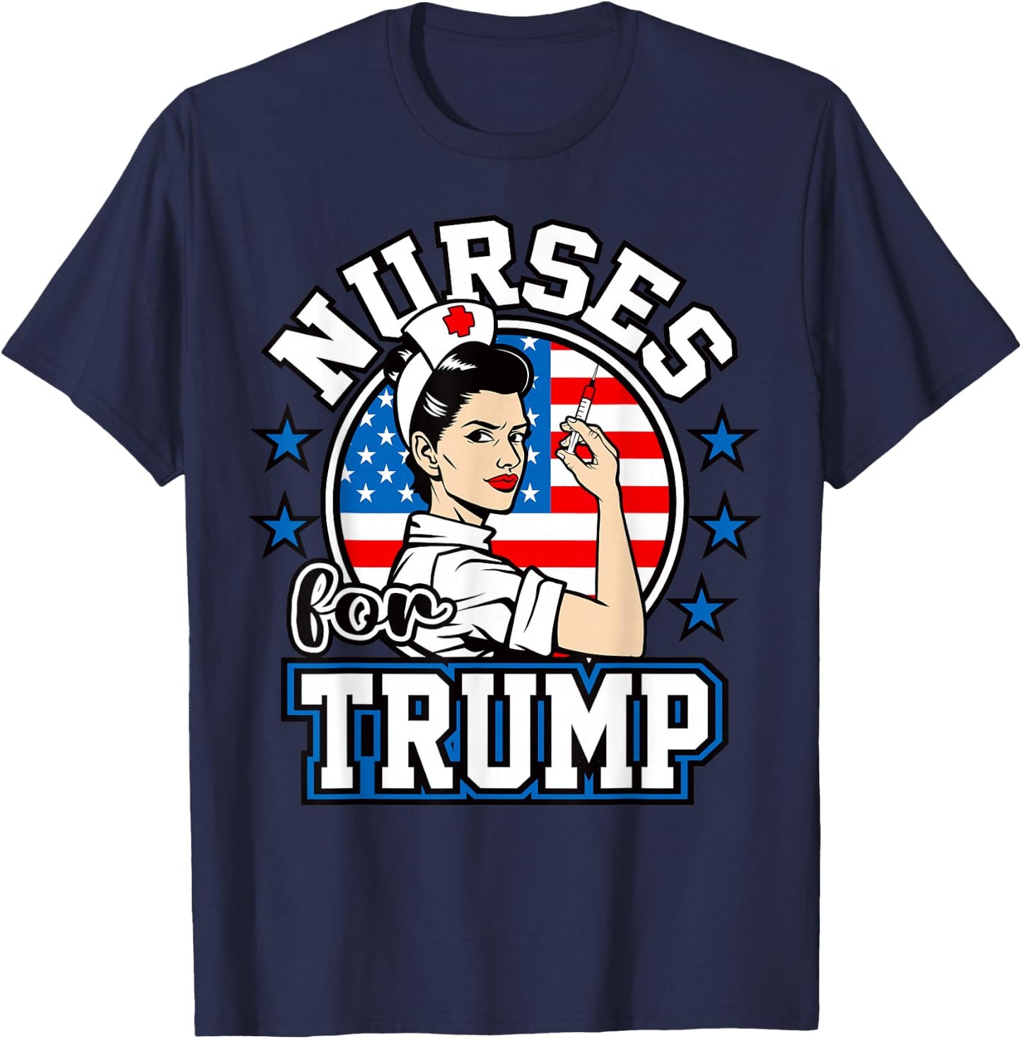 Nurses For Trump 2024 Donald Trump USA America Flag Nursing T-Shirt - T-Shirt | Navy