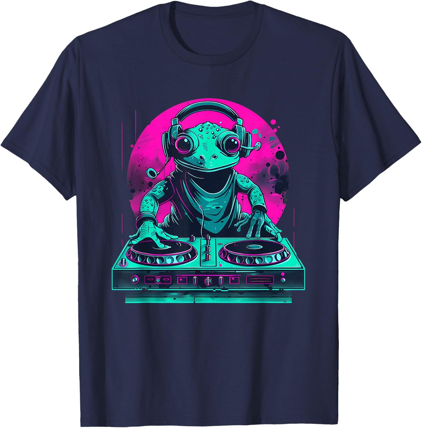 DJ Frog EDM DJ Toad Colourful Turntable DJ Frog Dance Music T-Shirt - T-Shirt | Navy