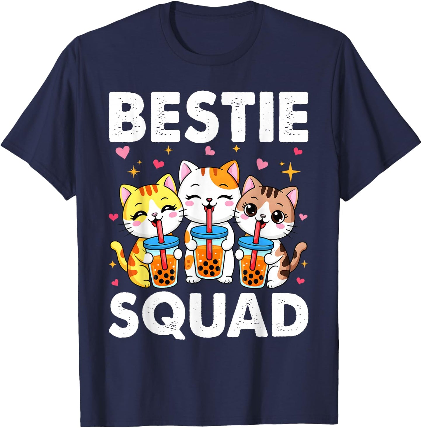 Bestie Squad Twinning Best Friend Matching Girls Twin Cats T-Shirt - T-Shirt | Navy
