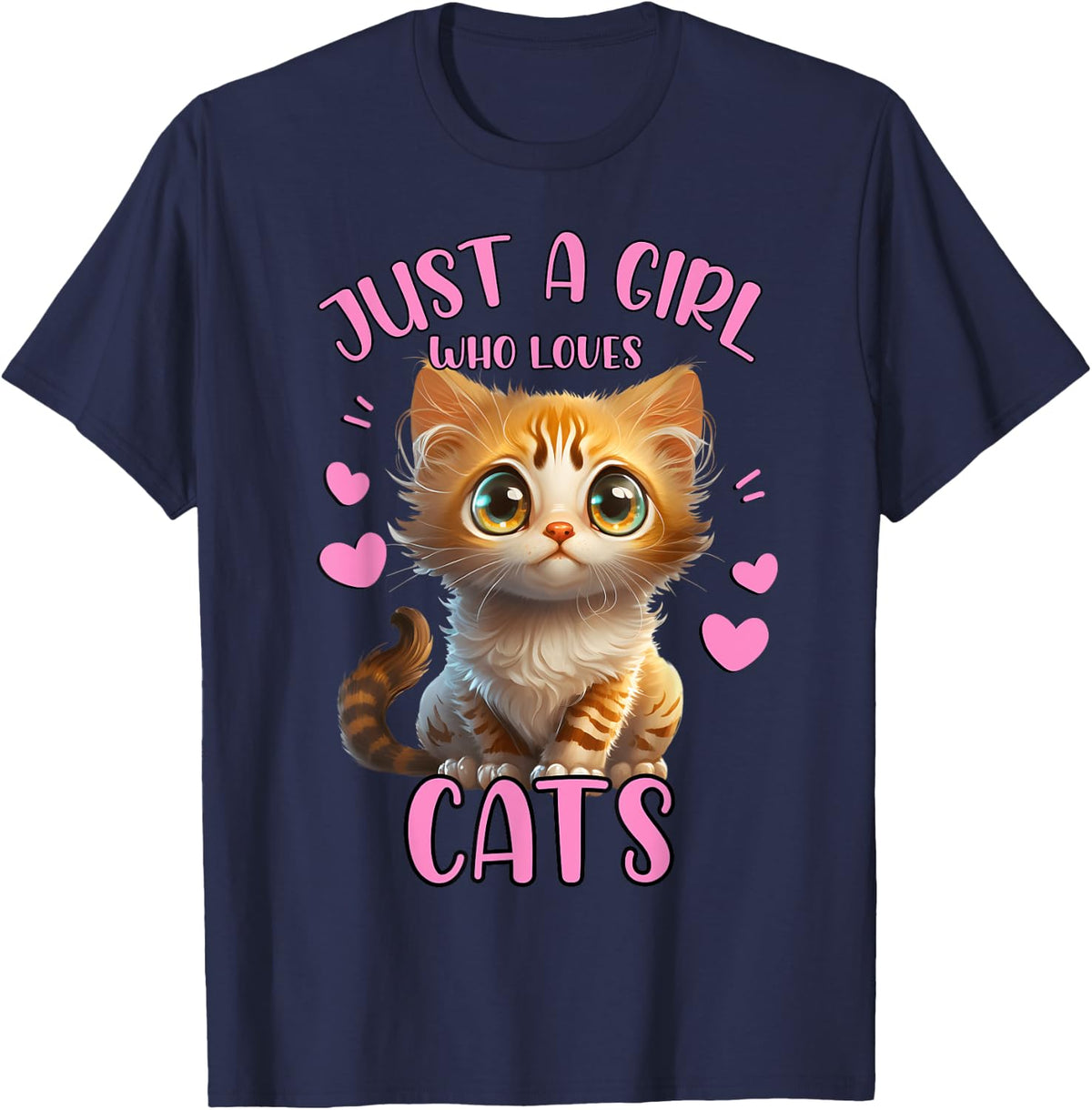Just a Girl Who Loves Cats Cute Cat Lover Girl Woman T-Shirt - T-Shirt | Navy