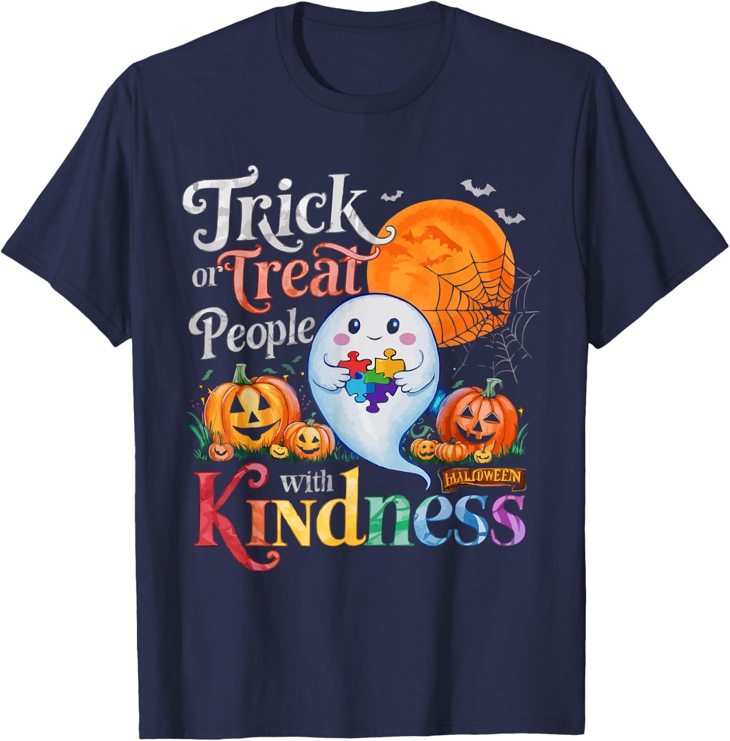 Support Autism Halloween Spooky Autistic Trick Or Treat T-Shirt - T-Shirt | Navy