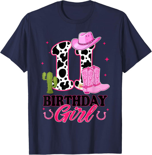 11th Birthday Girl Rodeo Western 11 Year Old Cowgirl T-Shirt - T-Shirt | Navy