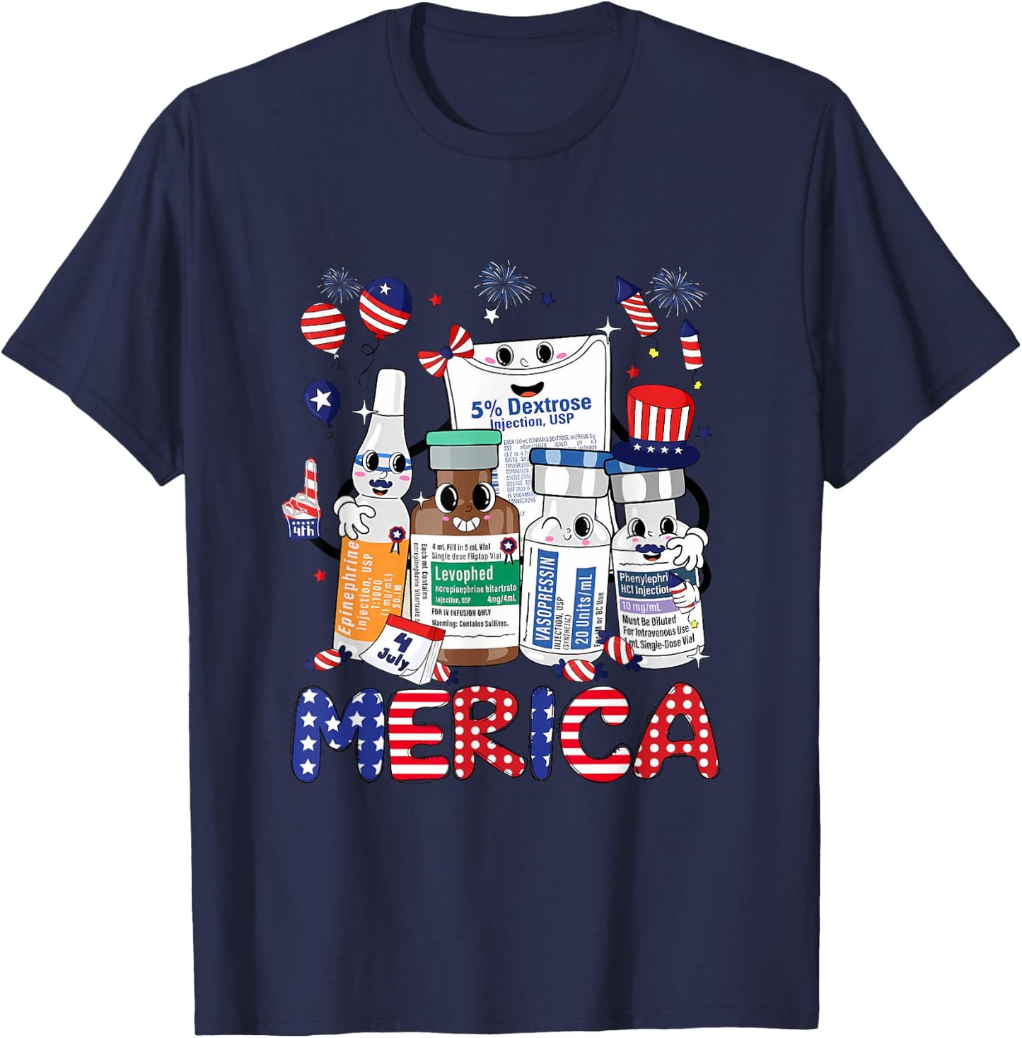 4th of July Red White Icu Nurse Care Er Ed Rn Micu Cvicu Women Men T-Shirt - T-Shirt | Navy