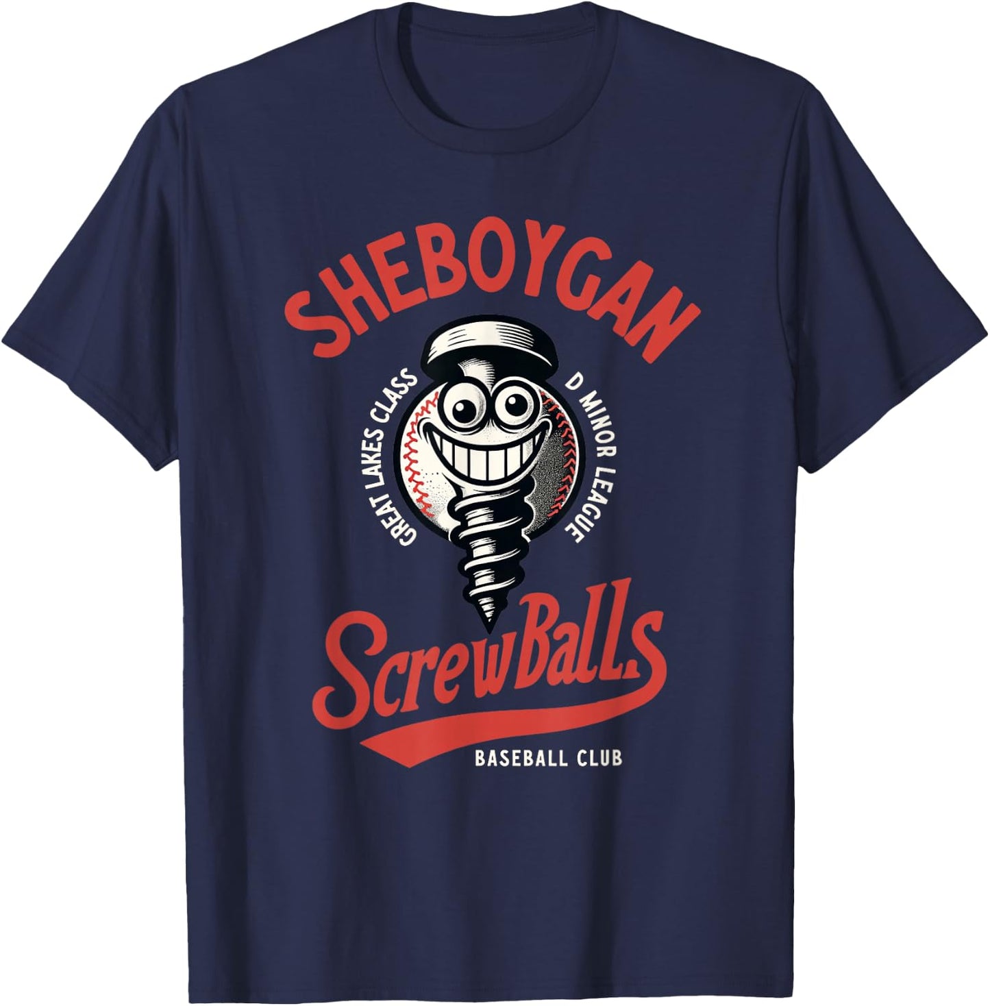 Sheboygan Screwballs Retro Minor League Baseball Team T-Shirt - T-Shirt | Navy