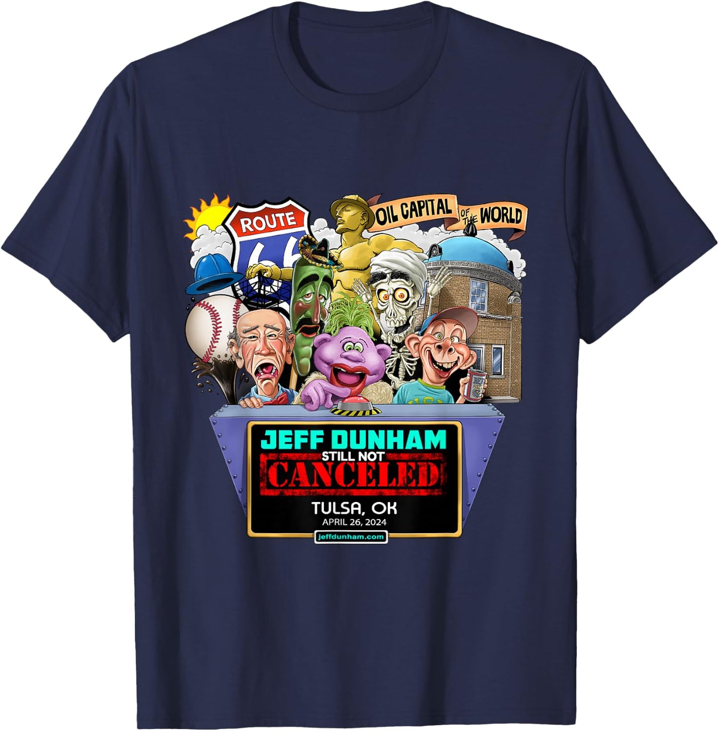 Jeff Dunham Tulsa, OK (2024) T-Shirt - T-Shirt | Navy