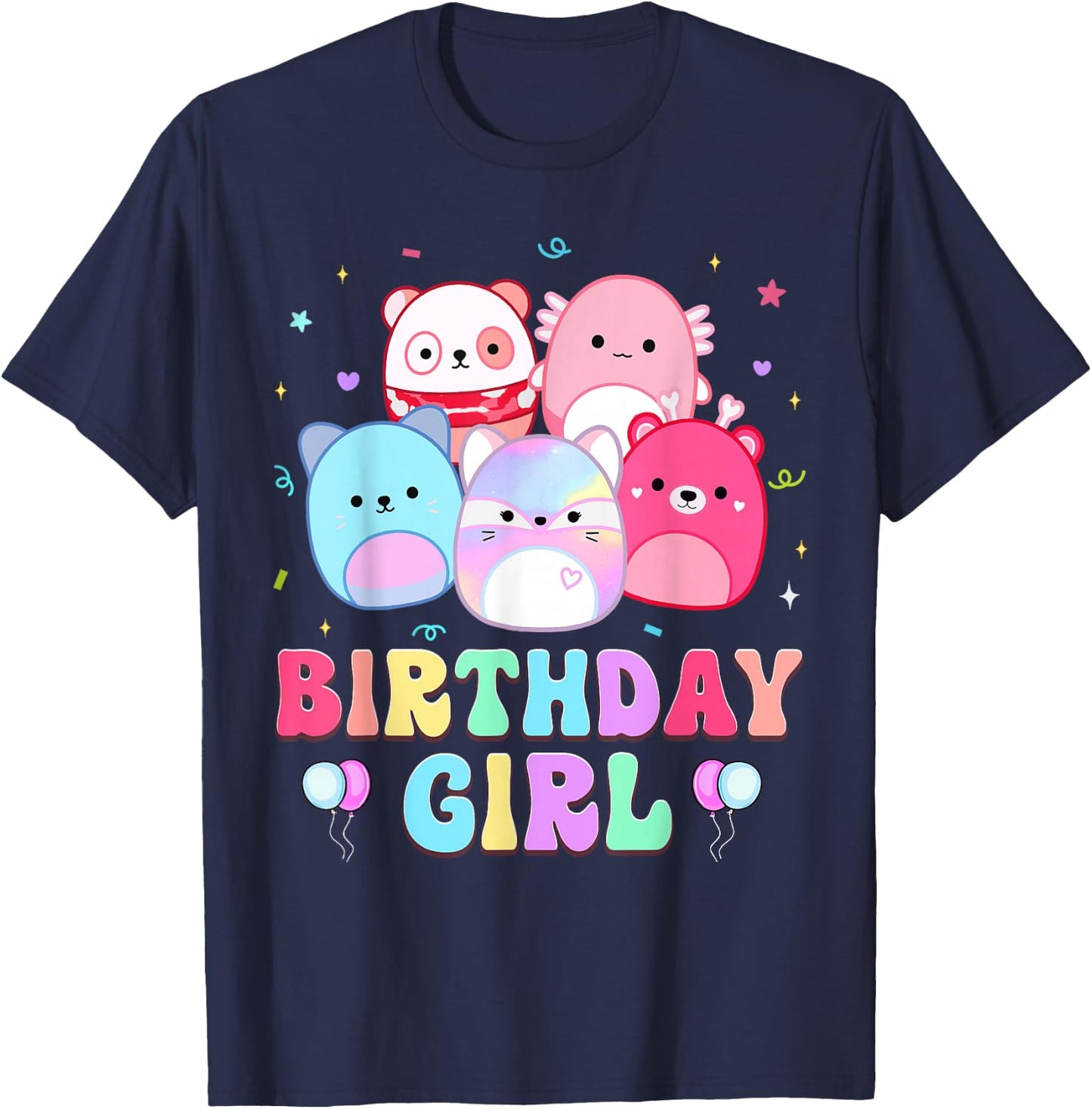 Happy Birthday Girl Squish Squad Mallow Girls Kids Birthday T-Shirt - T-Shirt | Navy