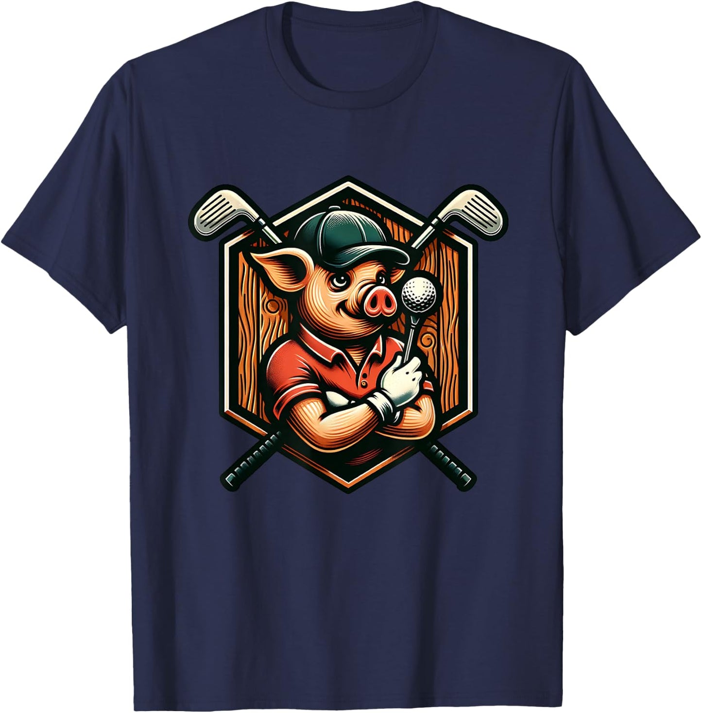 Funny Pig Golfer Swinging Clubs On Course T-Shirt - T-Shirt | Navy