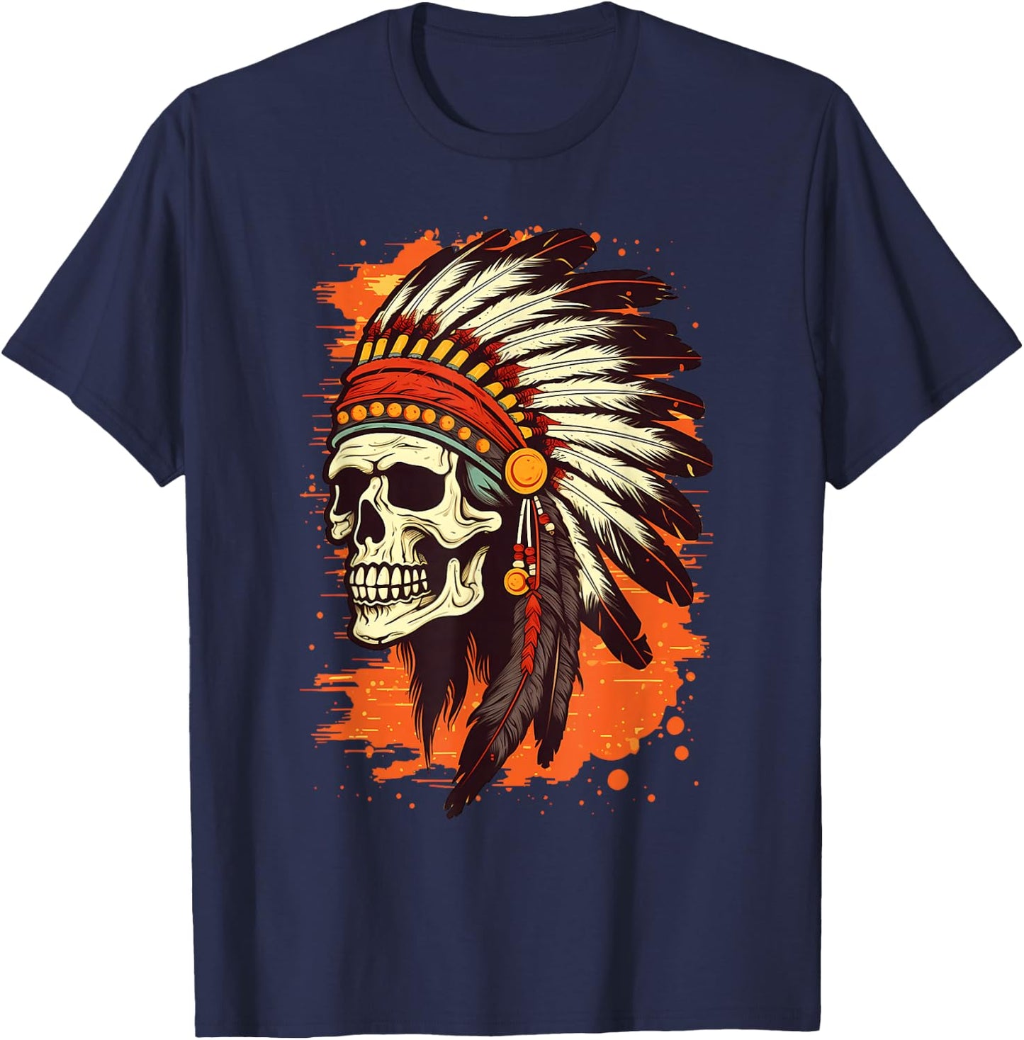 Indian Skull Indian Headdress Skull Chief Shirt T-Shirt - T-Shirt | Navy