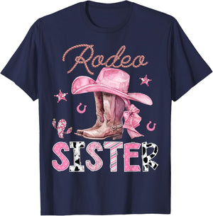 Rodeo Sister Pink Boots Coquette CowGirl Birthday Party T-Shirt - T-Shirt | Navy