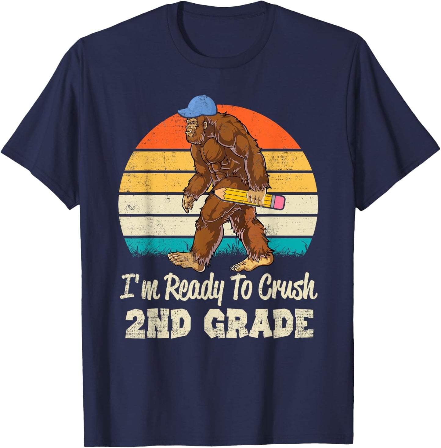 2nd Grade Bigfoot Sasquatch First Day Of School Second Grade T-Shirt - T-Shirt | Navy