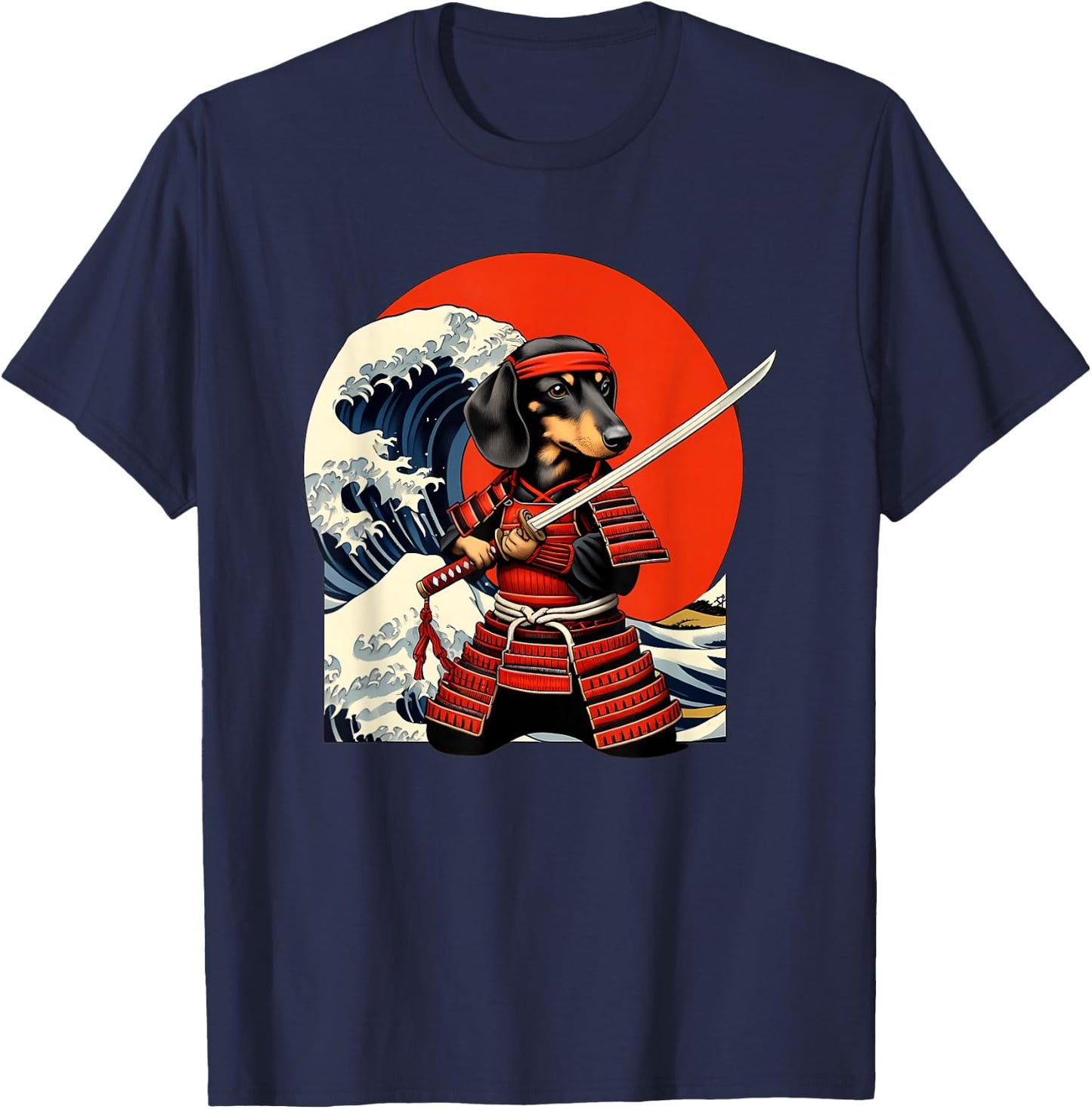 Otaku Weiner Dachshund Dog Samurai T-Shirt - T-Shirt | Navy