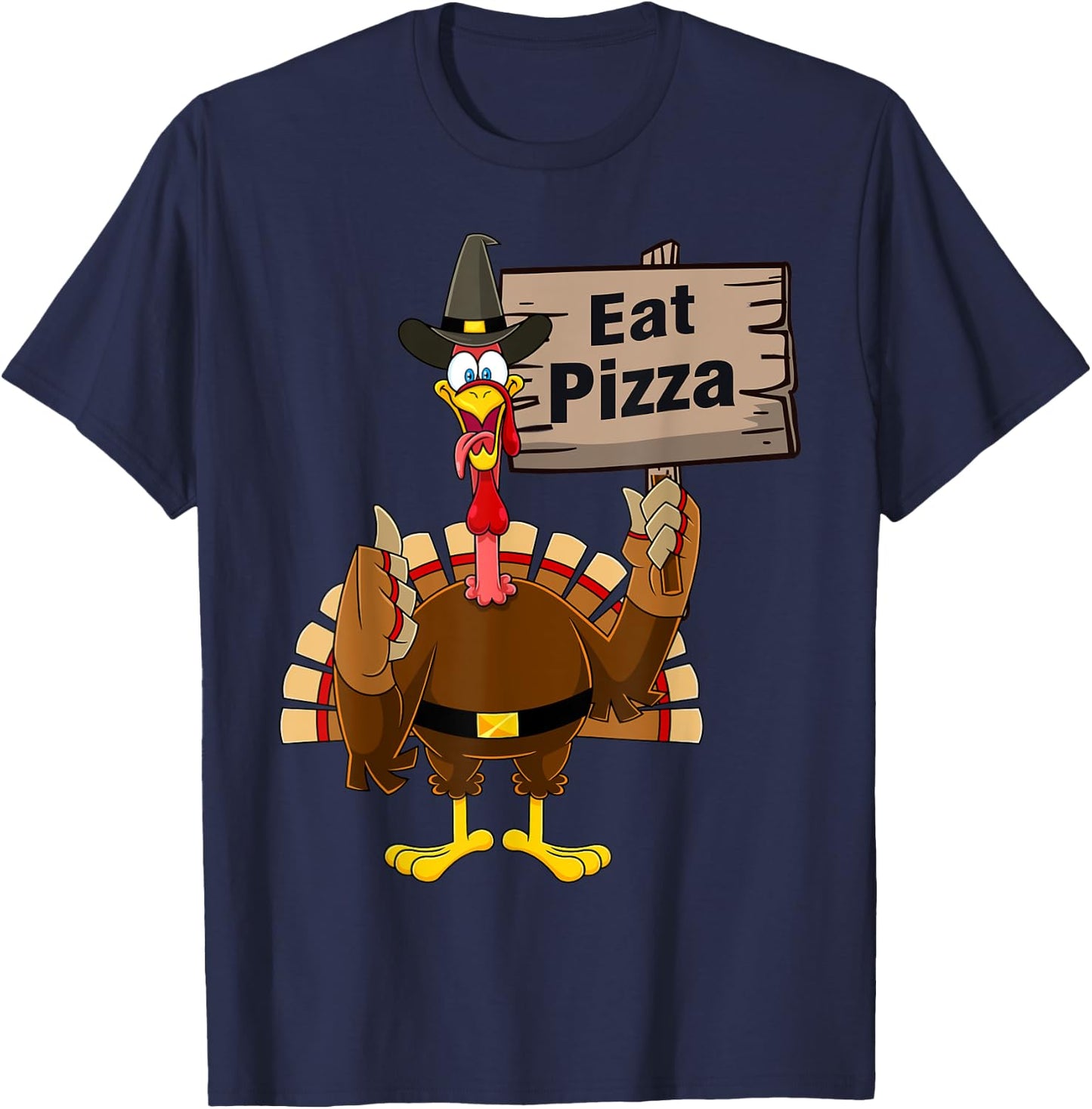 Turkey Eat Pizza Funny Thanksgiving Adult Vegan Kids Gifts T-Shirt - T-Shirt | Navy