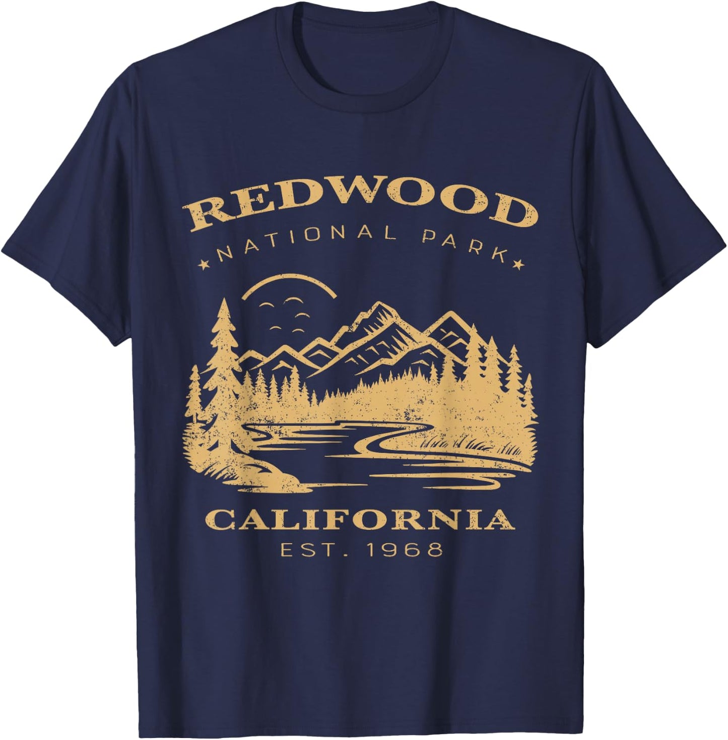 Retro Vintage Redwood National Park for kids Hiking Camping T-Shirt - T-Shirt | Navy