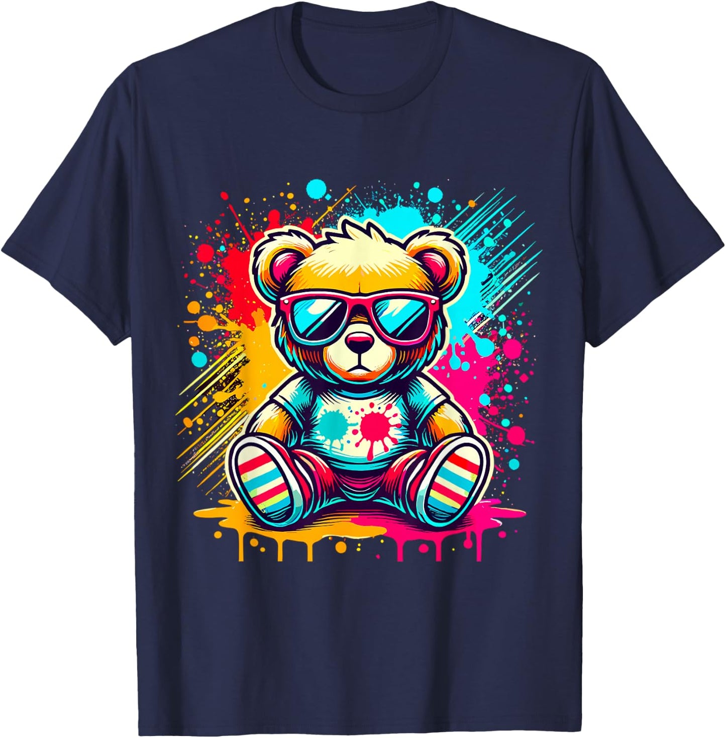 Colorful Teddy Bear with Sunglasses T-Shirt - T-Shirt | Navy