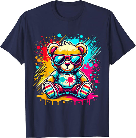 Colorful Teddy Bear with Sunglasses T-Shirt - T-Shirt | Navy