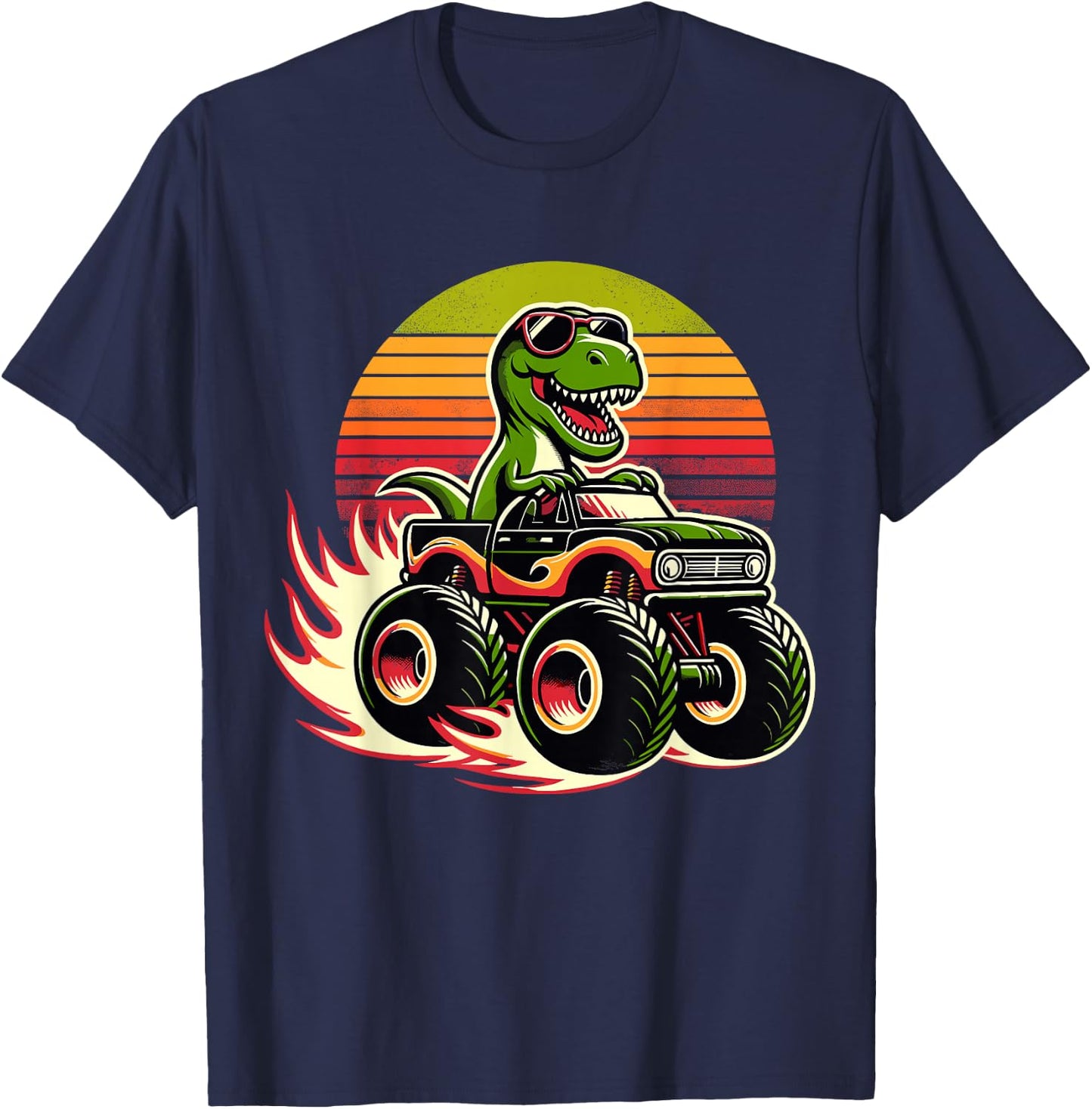 Dinosaur Sunglasses Retro Monster Truck T-Shirt - T-Shirt | Navy
